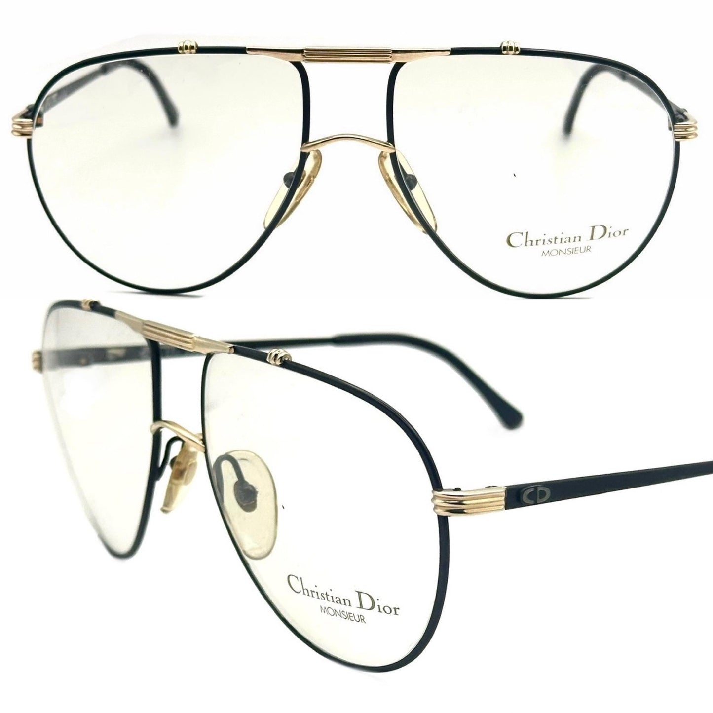 Dior Monsieur 2248 black/gold metal aviator glasses frames made in Austria, NOS 80s mint