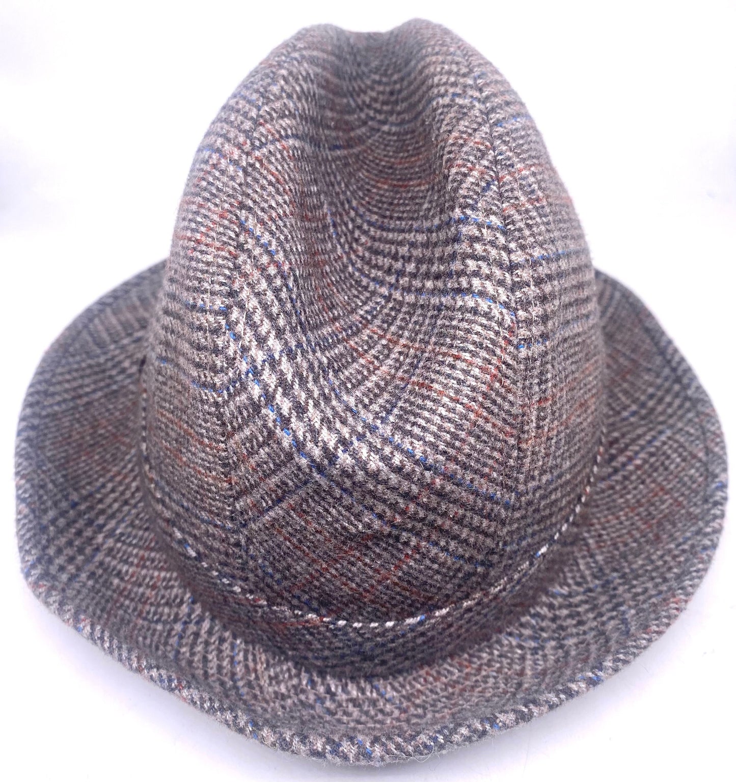 Classy grey tartan trilby hat hand made in Italy in the 80s, Pedrotti hats maker NoS