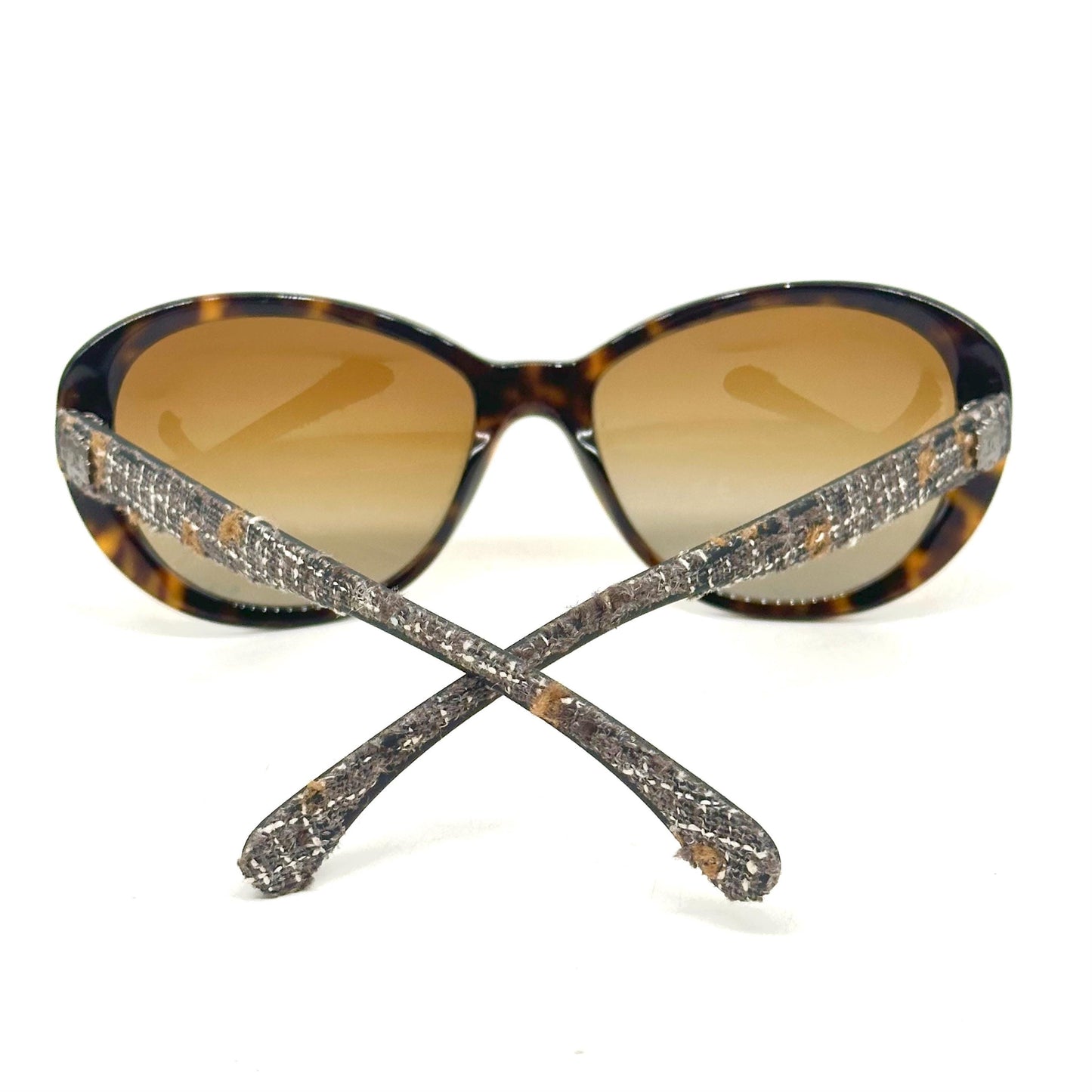 Chanel Tweed Collection 5241 Havana Brown Butterfly Cateye Frame Sunglasses 90s NOS