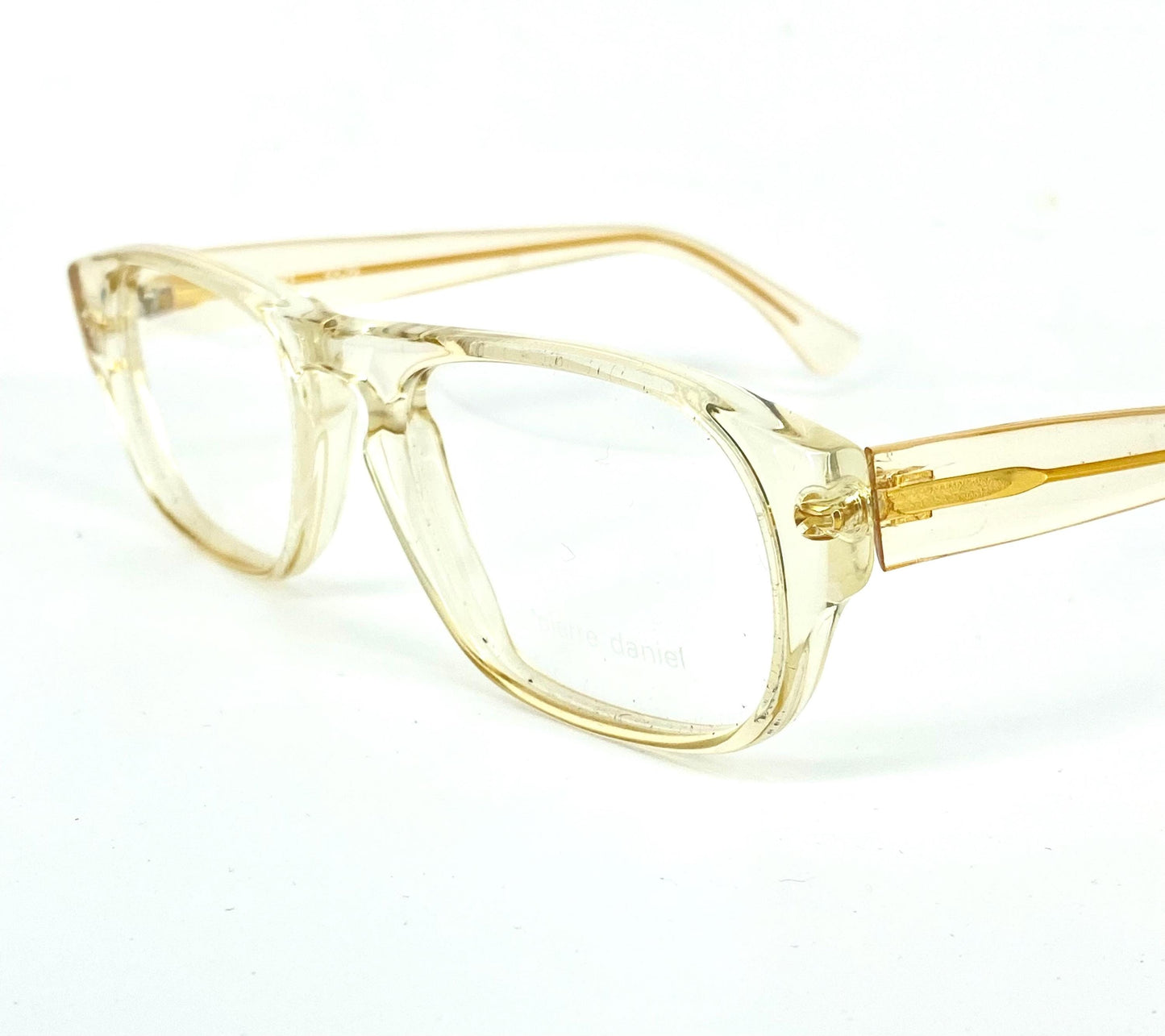 Pierre Daniel 70s NOS clear acetate keyhole rectangle-drop glasses frames hand made in Italy, mint