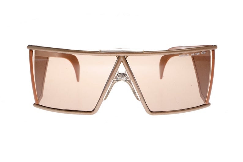 Nannini Racing wrap brown sunglasses made in Italy, 1970s NoS w case