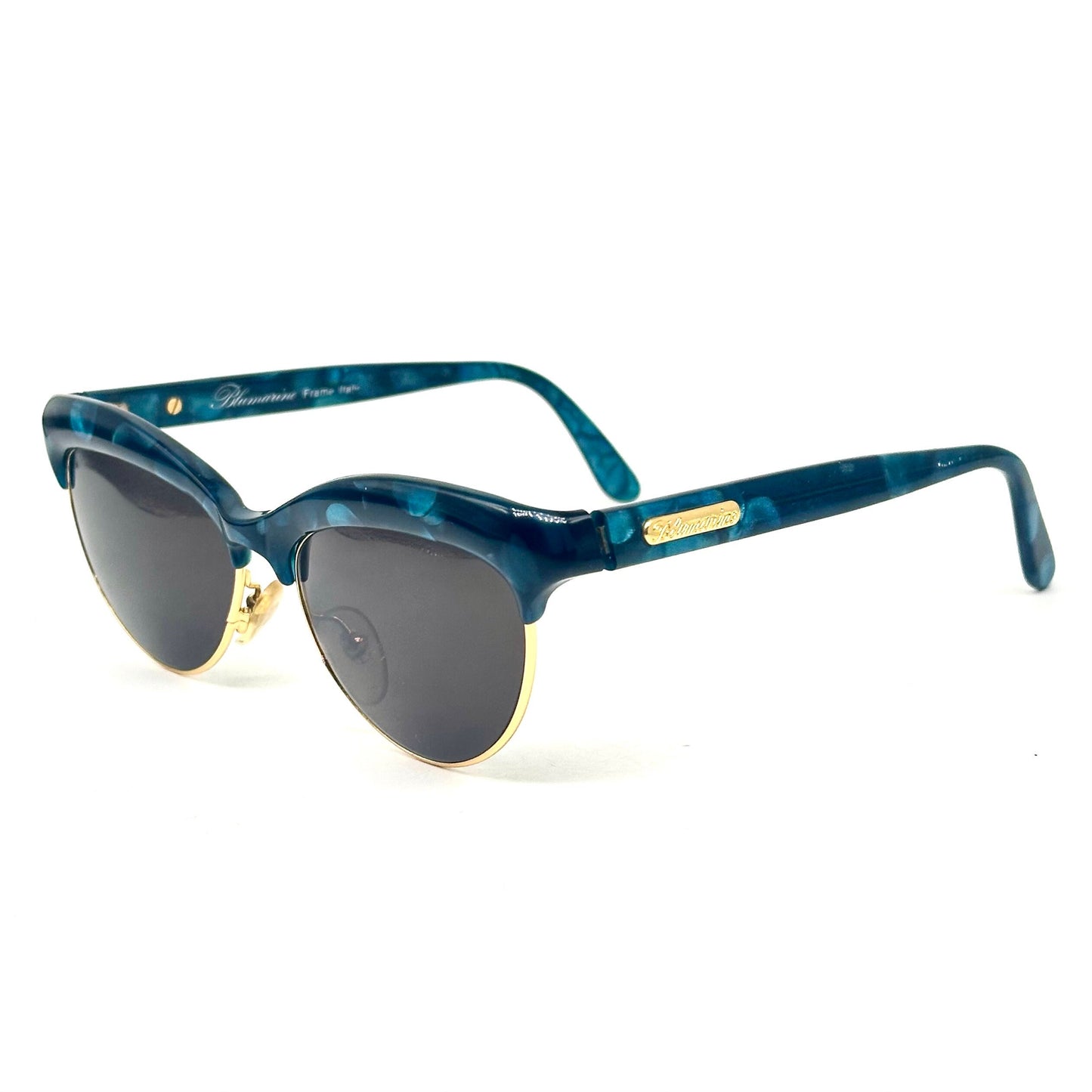 Bluemarine BM550 blue tortoise effect sunglasses w gold details/signature, NoS 90s Italy