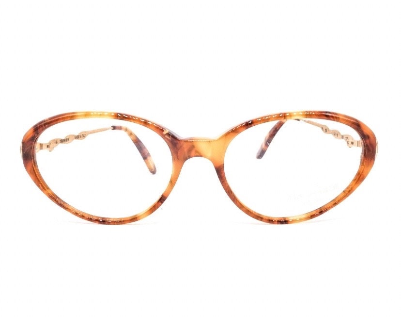 Trussardi 235 brown tortoise slim acetate cateye eyeglasses with rope temple desig, 80s nos Italy