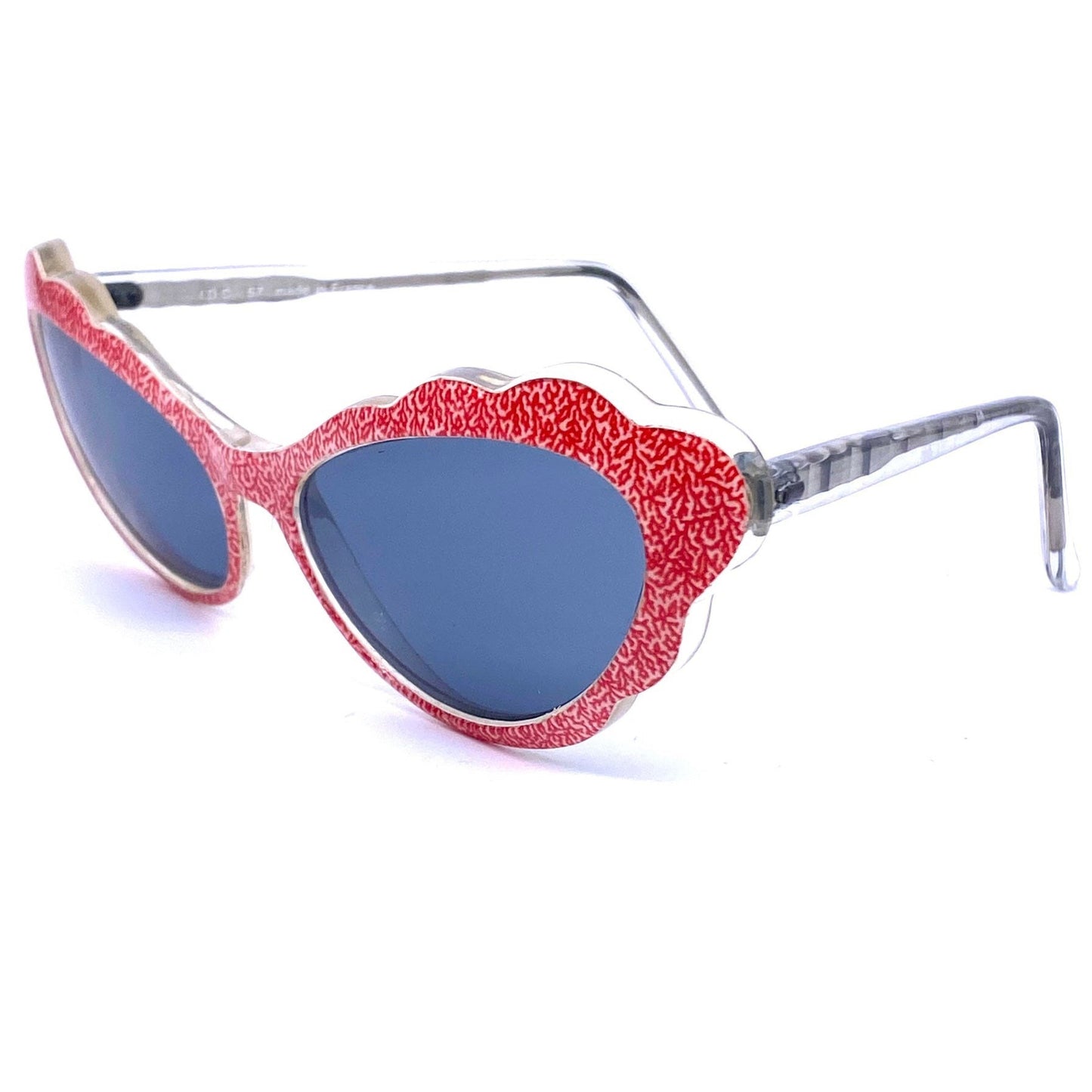 IDC 57 fancy cloud shaped cateye sunglasses, in black or red spray pattern, 1980s NOS France