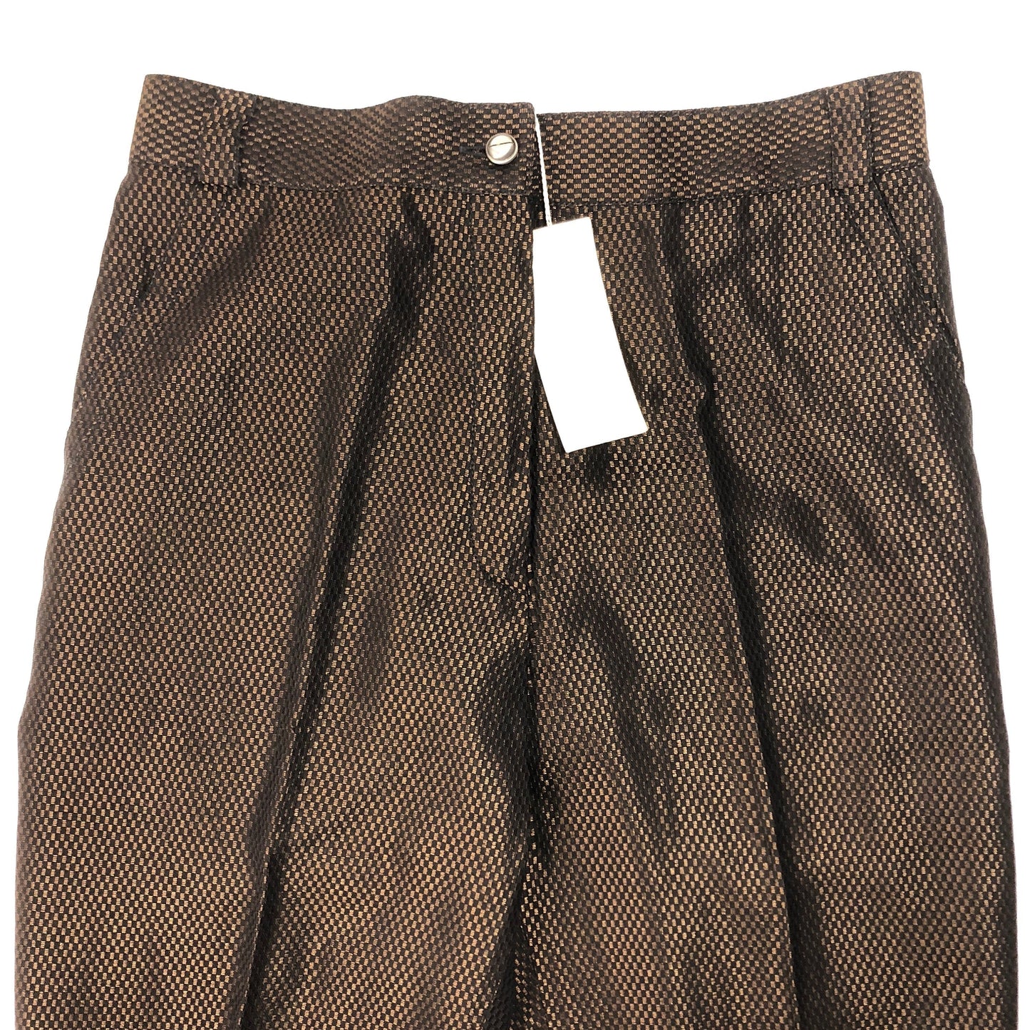 Gianni Versace classy sartorial trousers in brown checkered jacquard viscose, zippered ankles, NOS 80s W Tags