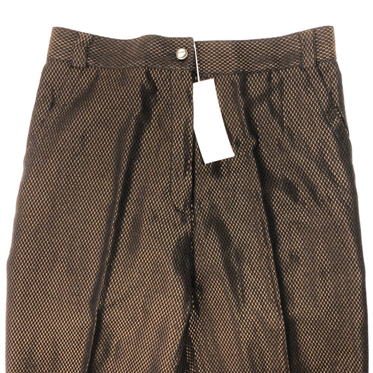 Gianni Versace classy sartorial trousers in brown checkered jacquard viscose, zippered ankles, NOS 80s W Tags