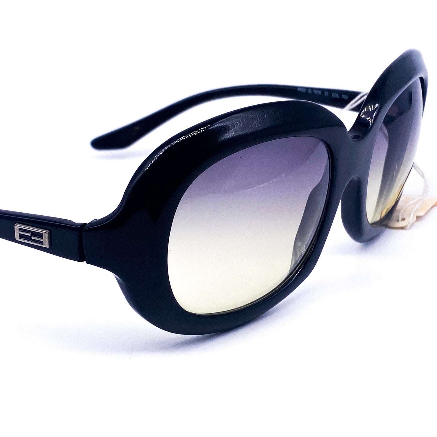 Fendi SL 7676 occhiali da sole ovali in acetato nero con dettagli logo FF sulle aste, NOs anni '90, menta