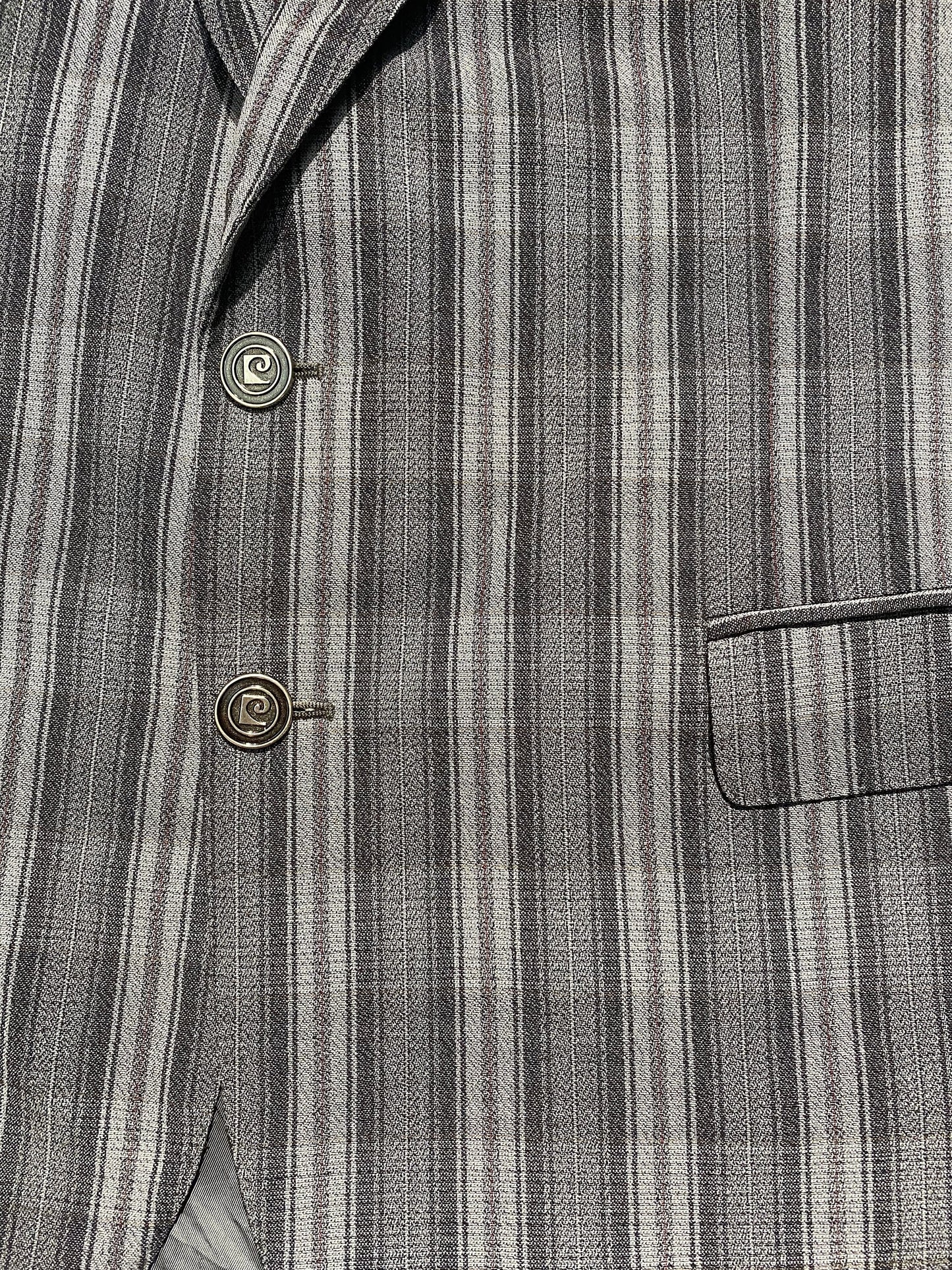 Pierre Cardin Paris pure new wool grey tones  striped blazer jacket with signature buttons, sz 48 mint