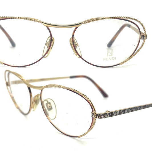 Fendi FV173 luxury oval cateye golden metal eyeglasses frames hand made in Italy, NOS 80s