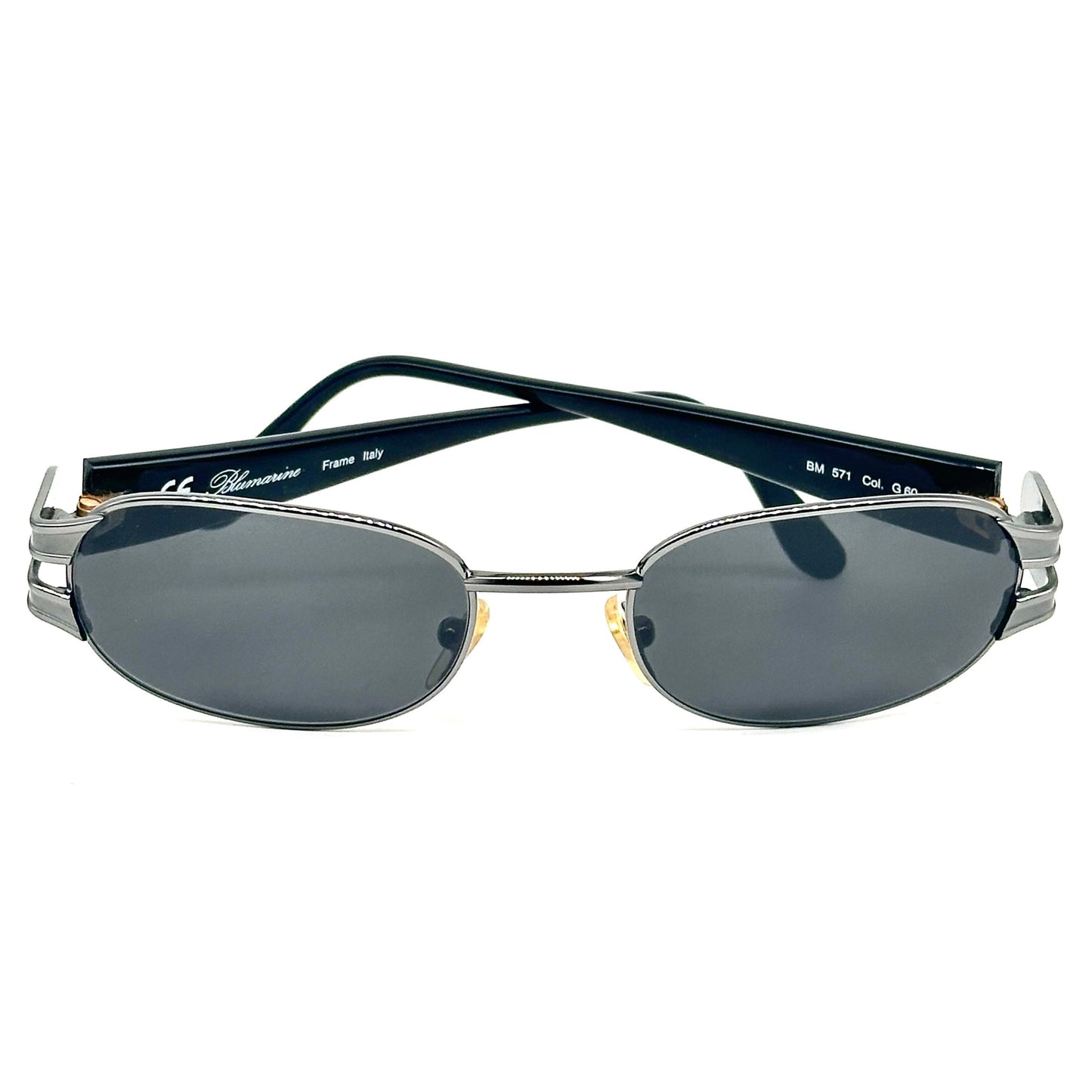 Bluemarine BM 571 oval metal designer sunglasses made in Italy in the 90s, NOS mint