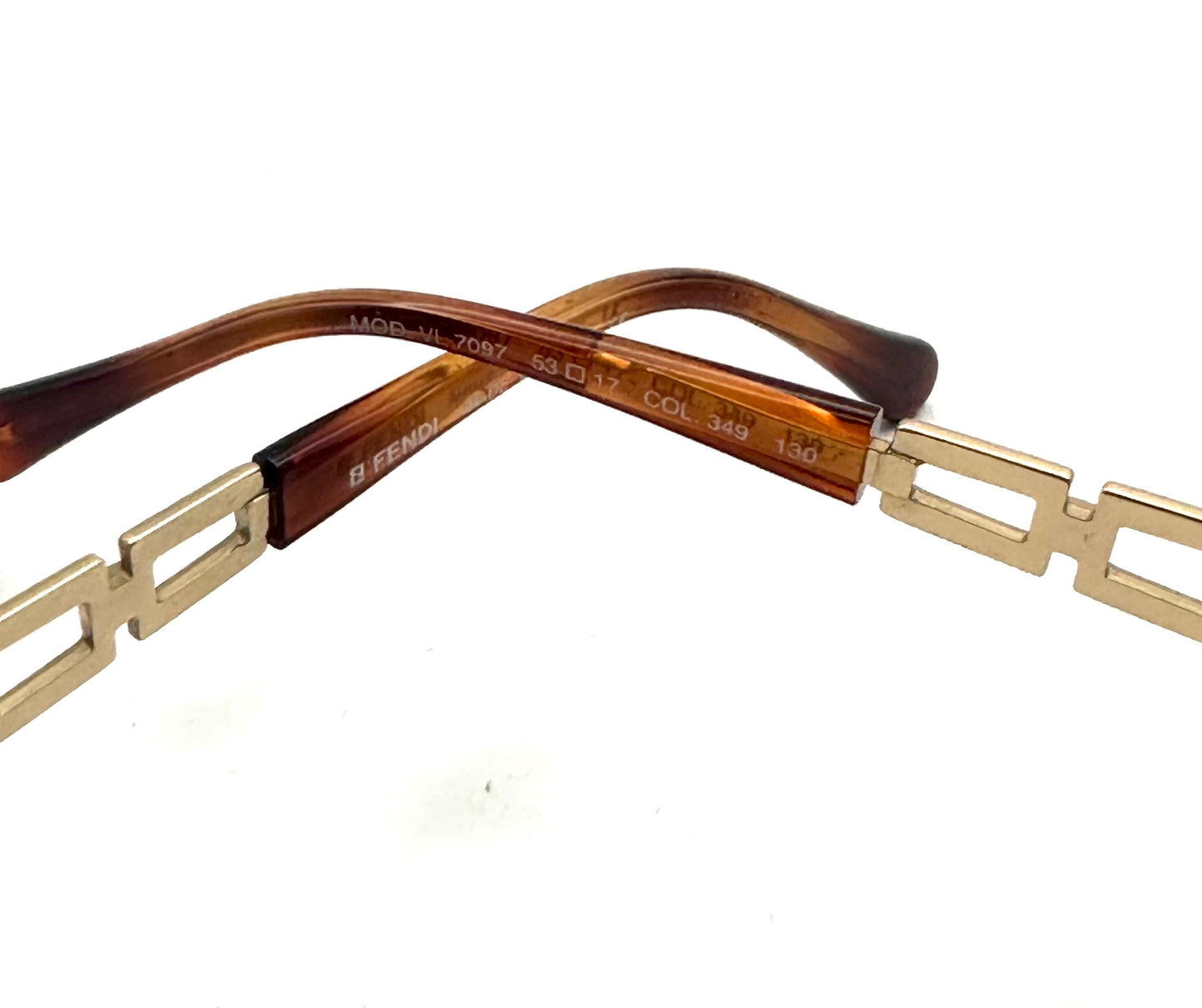 Fendi 7097 iconic oval golden chain cut-off temples frames made in Italy, 90s NOS