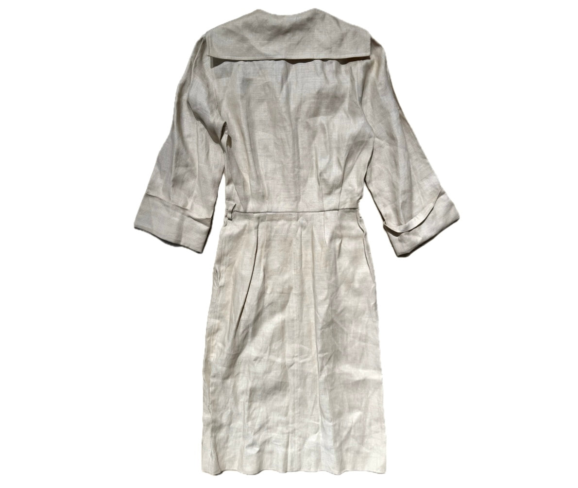Saint Laurent Rive Gauche ecru sailor style pure linen dress made in France, 1970s, Mint Condition; sz 38- S