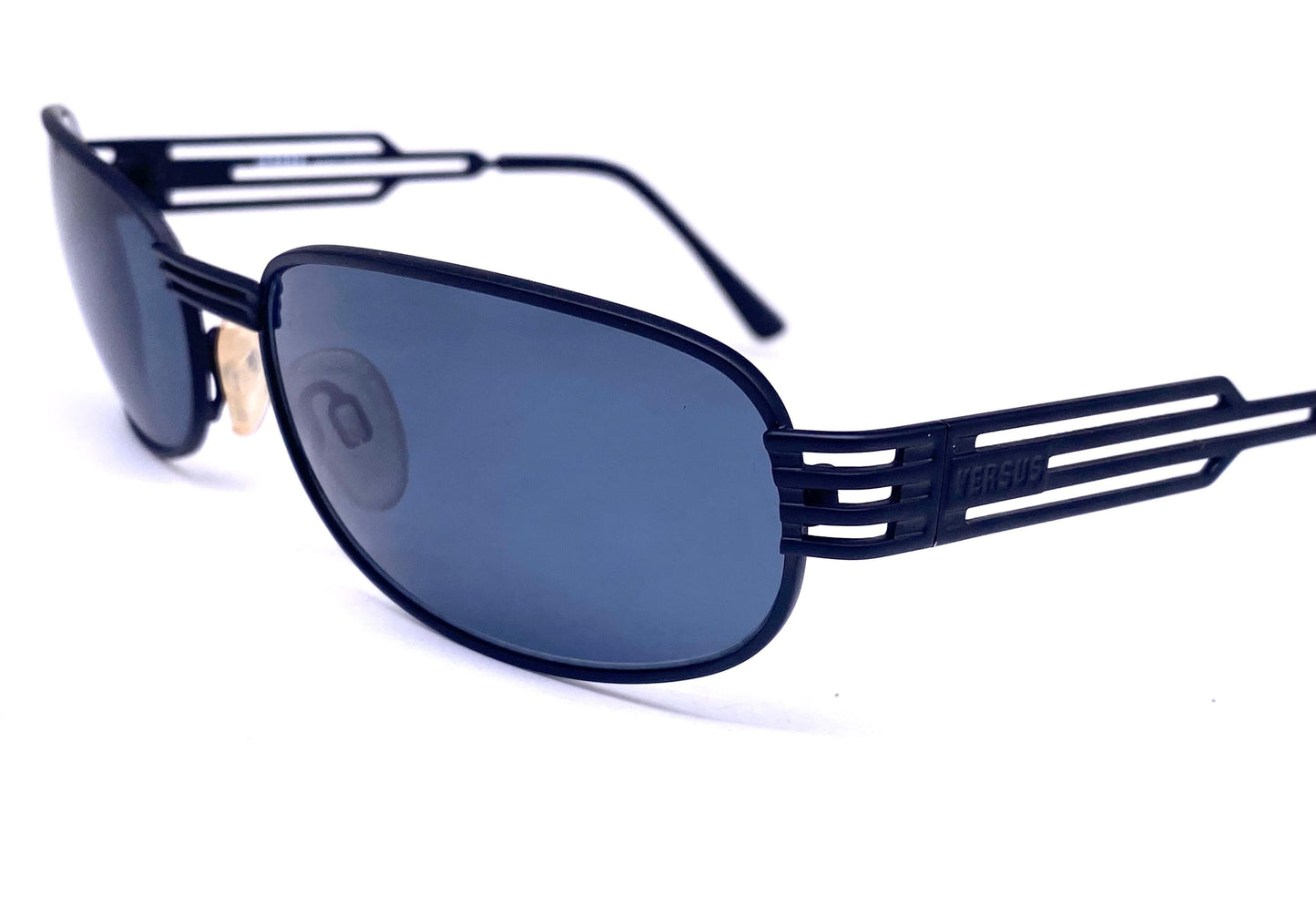 Versus Versace F36 Matt black modernist wrap sunglasses made in Italy in the 90s, NOS in mint condition