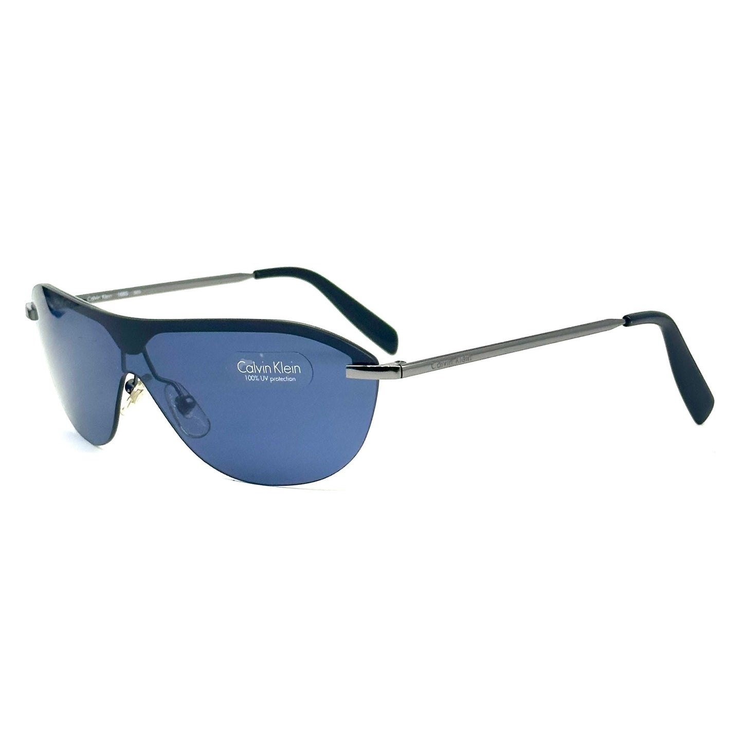 Calvin Klein 168S silver metal shield frames mask sunglasses with blue lens vintage 90s NoS