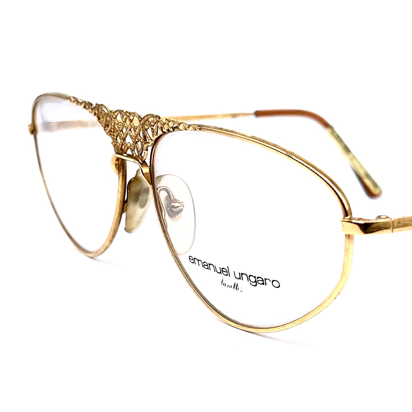 Ungaro 570 by Persol Ratti incredible baroque cutoff golden metal glasses, 80s NOS