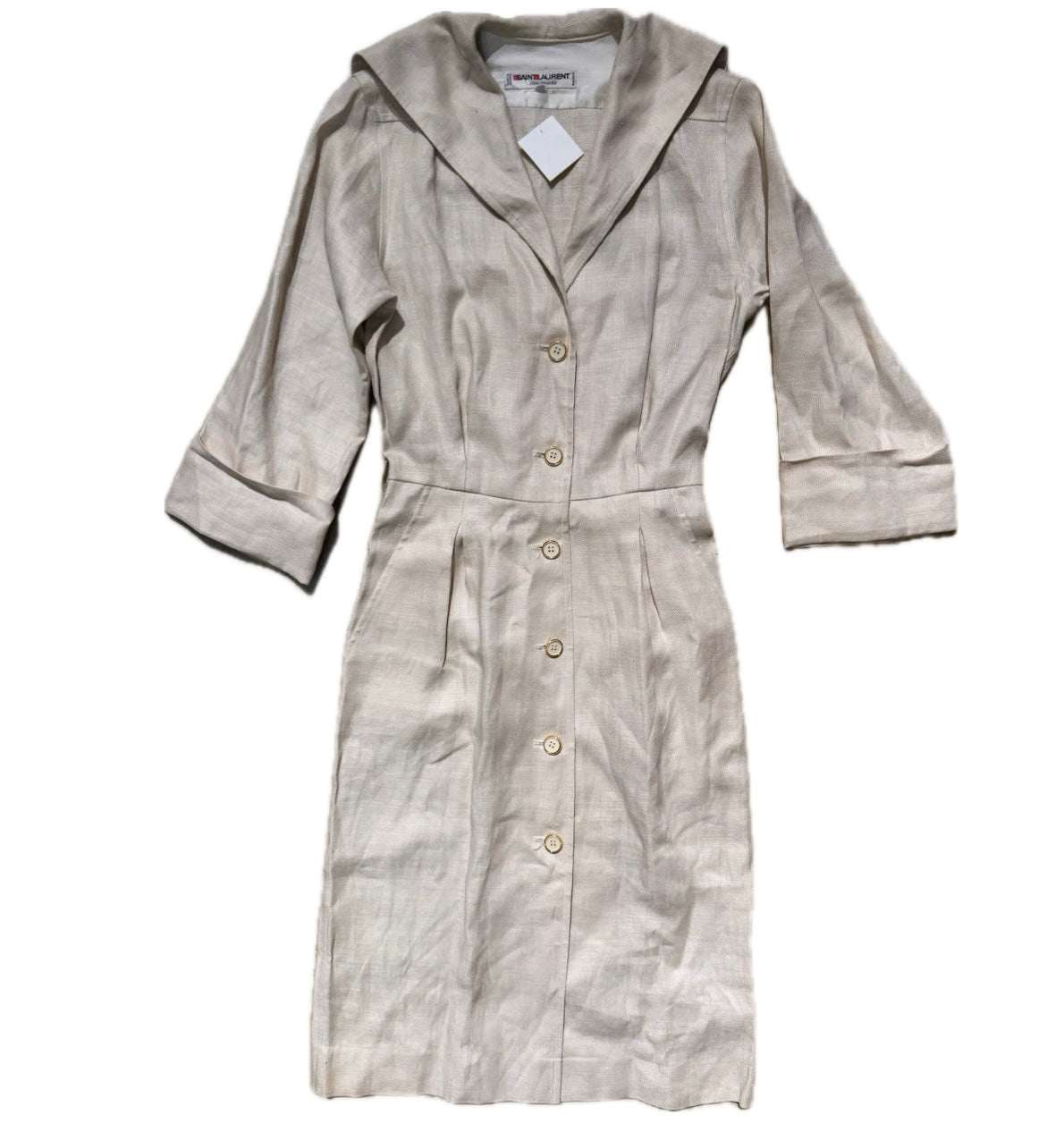Saint Laurent Rive Gauche ecru sailor style pure linen dress made in France, 1970s, Mint Condition; sz 38- S