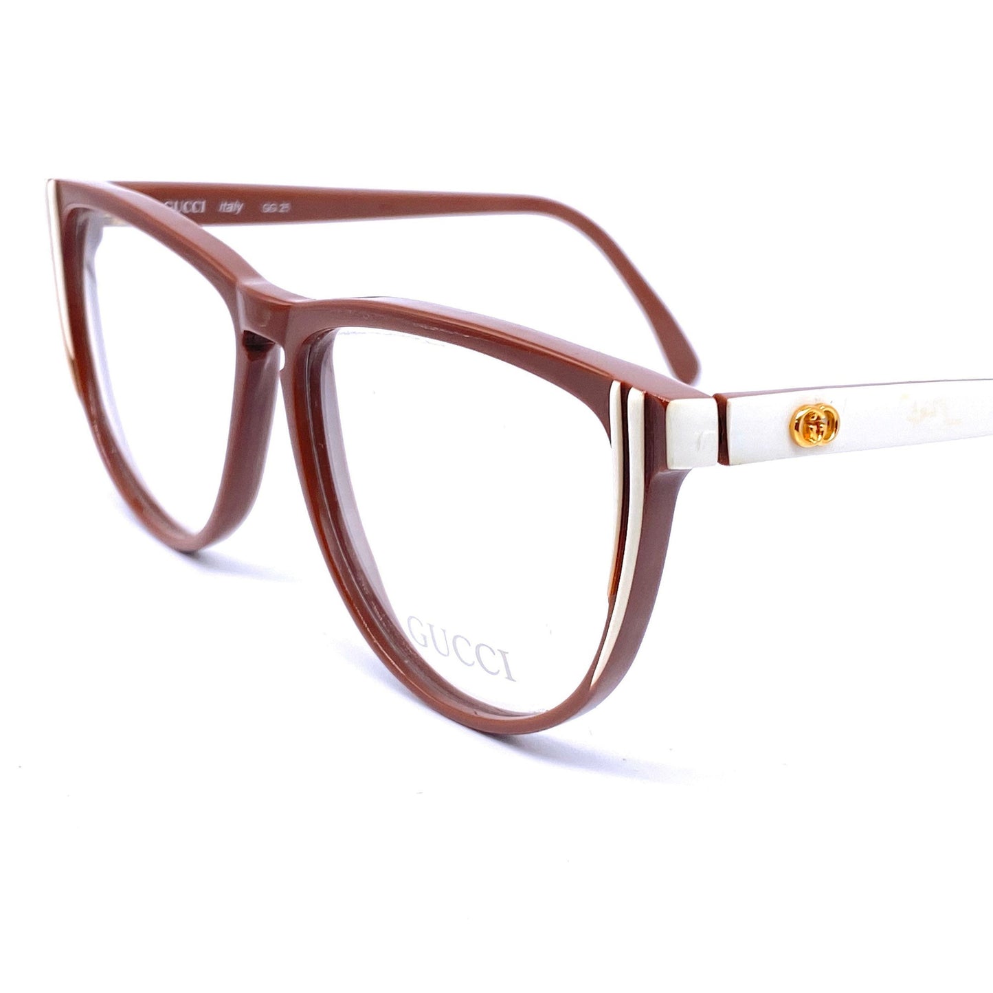 Gucci GG25 brown/white cateye oversized ladies eyeglasses frames, 1980s NoS