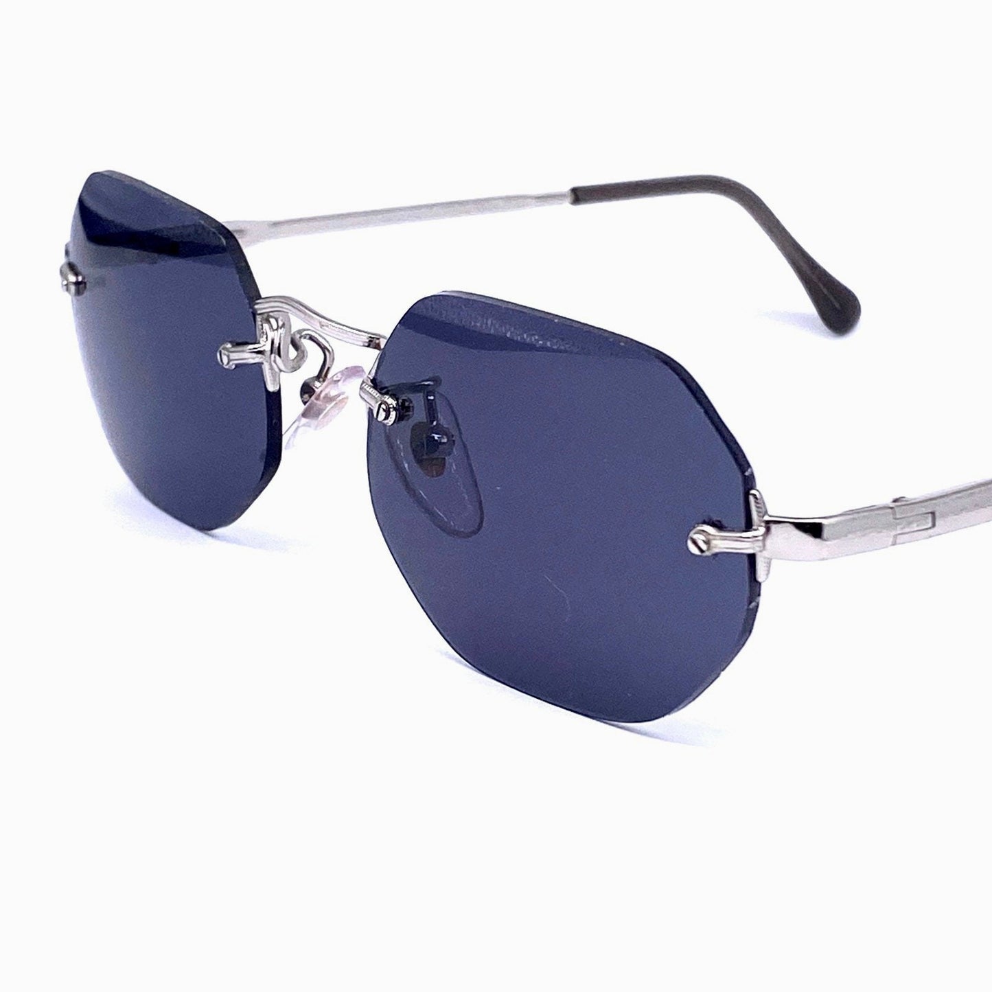 Sferoflex retro silver metal rimless deco style sunglasses 1980s NOs Italy