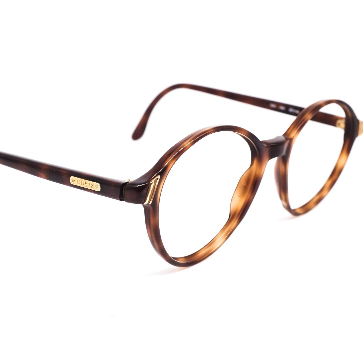 Oliver by Valentino round tortoise eyeglasses frames w golden details & branding, NOS 80s Italy
