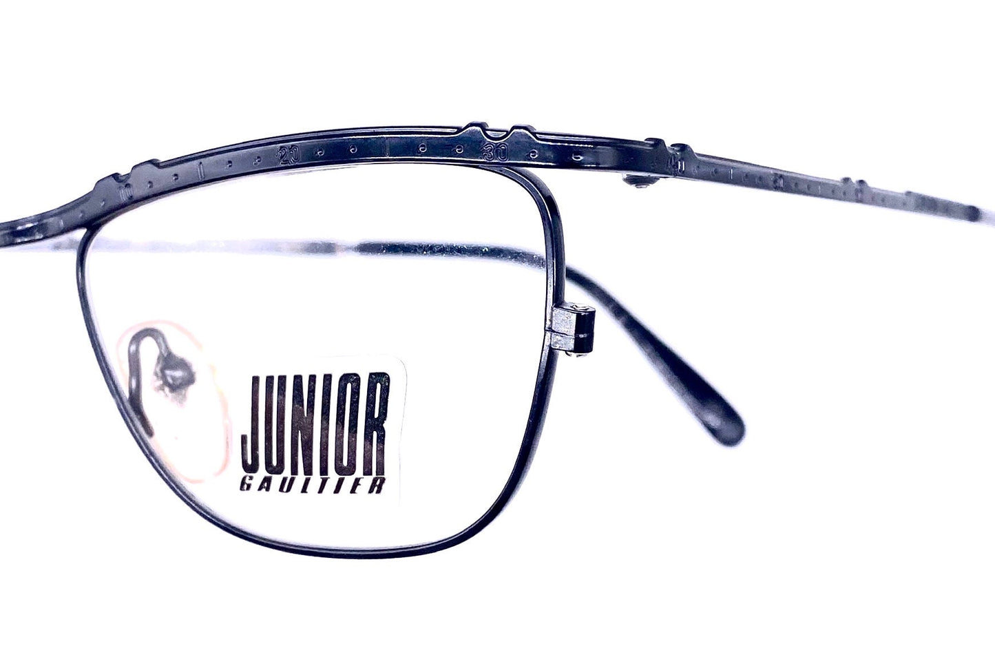 Junior Gaultier 57-3174 black metal cateye frames with “unrolled” watch bezel browline, collectible and cool, NoS 80s Japan