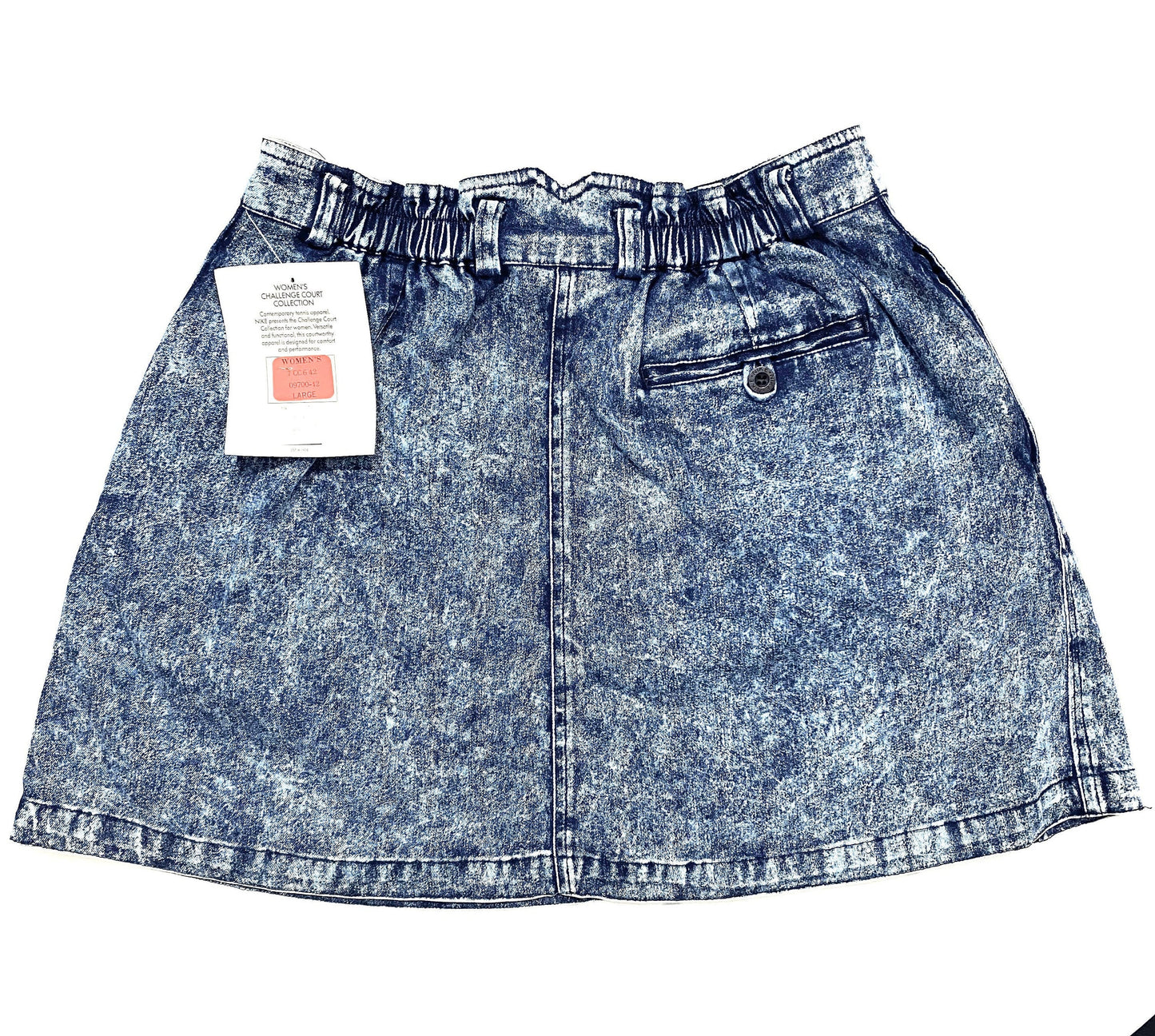 Nike Challenge Court Agassi ladies tennis acid wash denim skirt, 90s NOS w/tags sz L