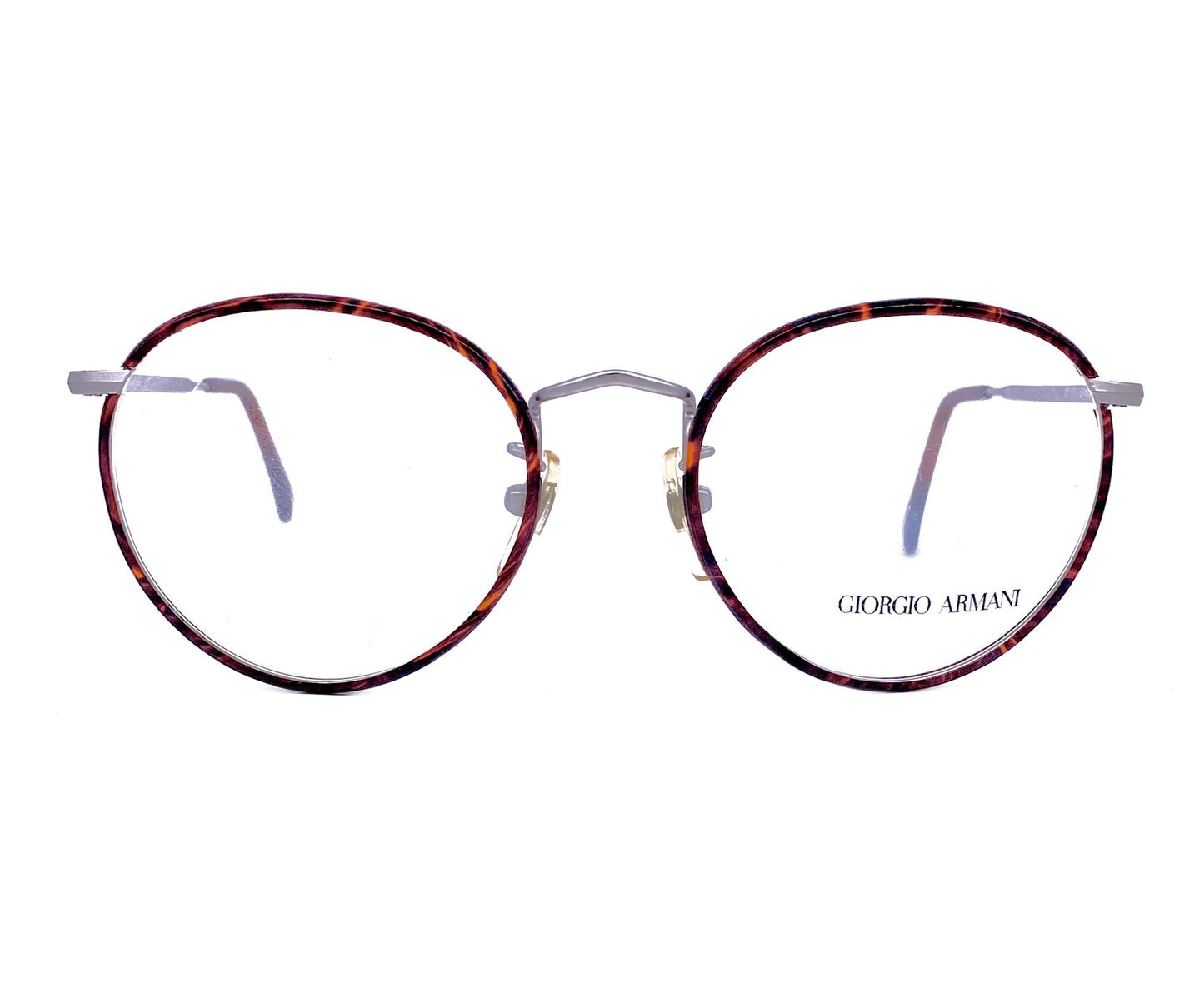 Giorgio Armani 112 classy silver pantos glasses frames w tortoise coated rims, Windsor style glasses made in Italy, 80s NoS