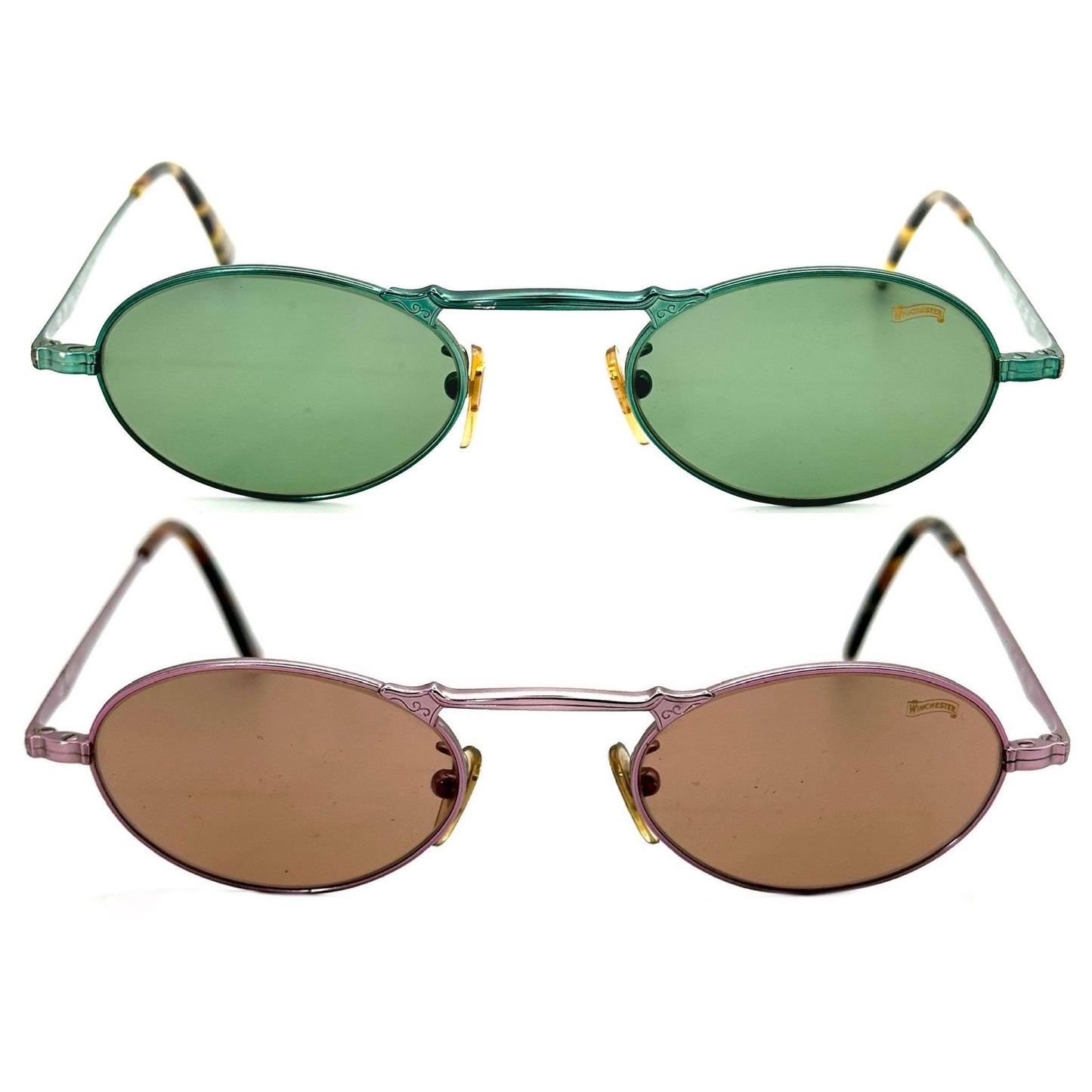 Winchester Thunder oval retro decó style sunglasses hand made in Italy, w Barberini tempered Crystal lenses, 90s NOS