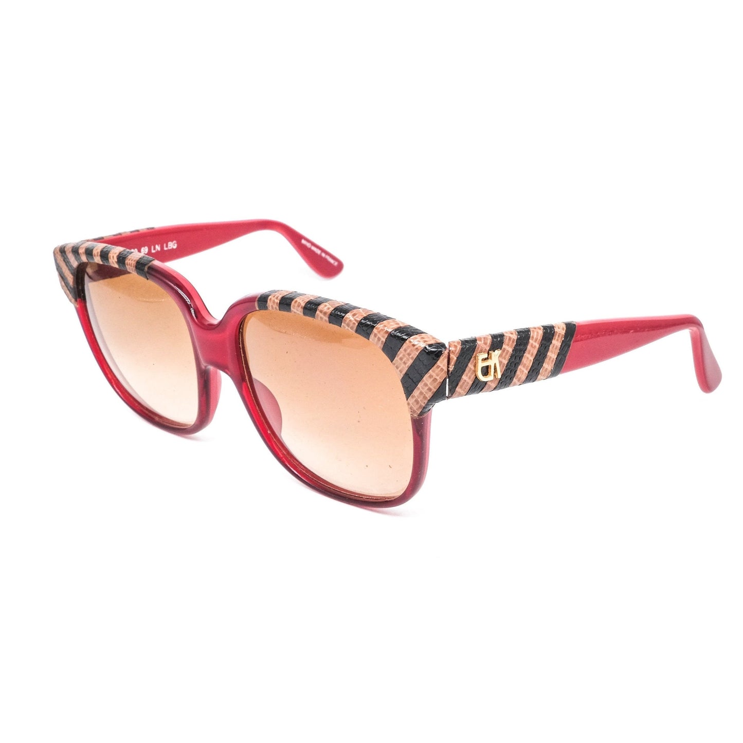 Emmanuelle Khanh 8880 69 vintage artistic sunglasses in red acetate with leather details Made in France