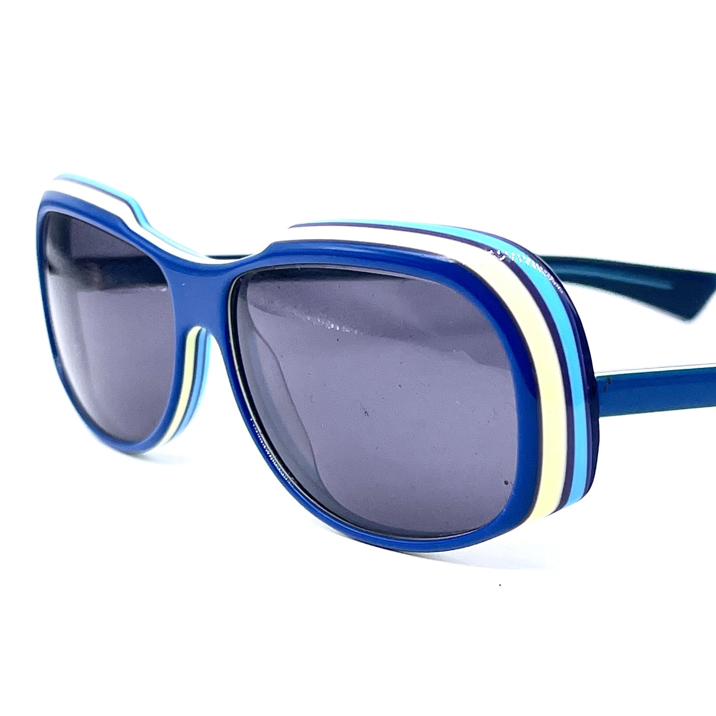 Geena 62 avant-garde blue reverse temples mount multilayered cello sunglasses hand made in Germany  NOS '90