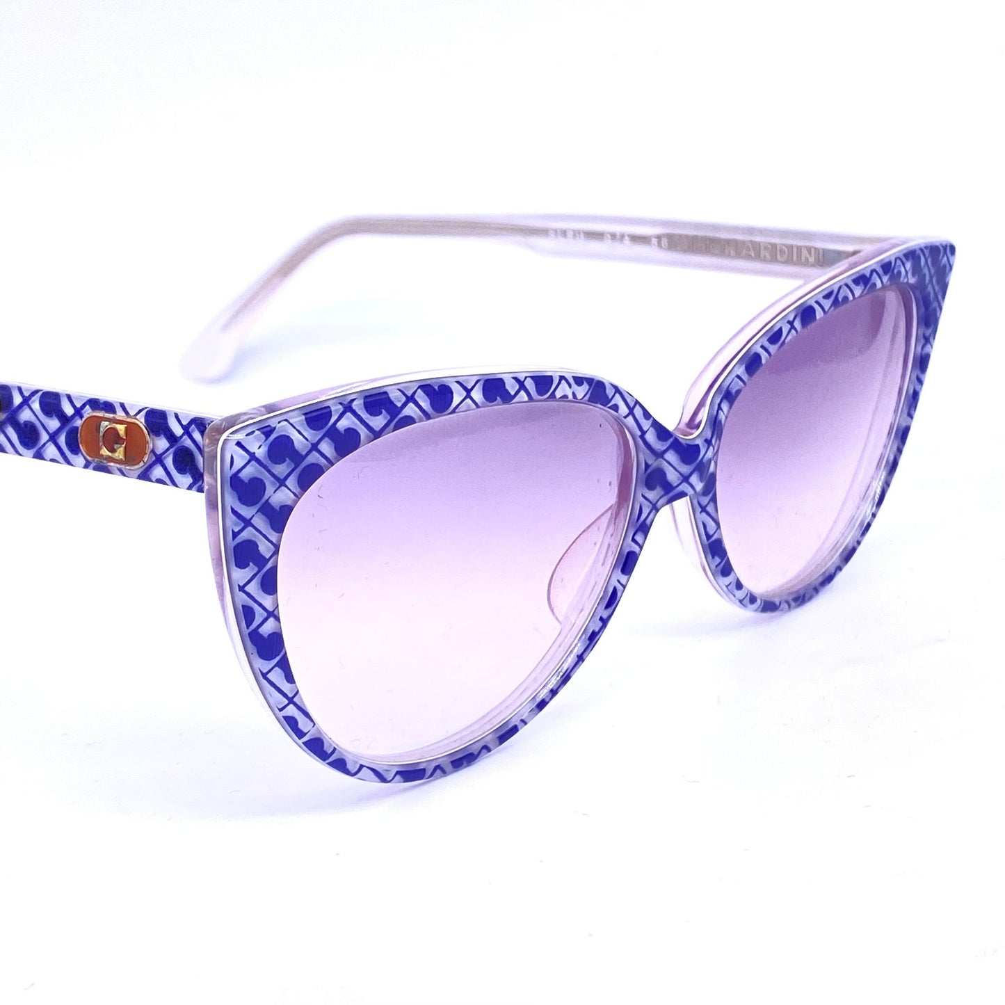 Gherardini blue-white monogram allover iconic cateye sunglasses hand made in Italy, 90s NOS