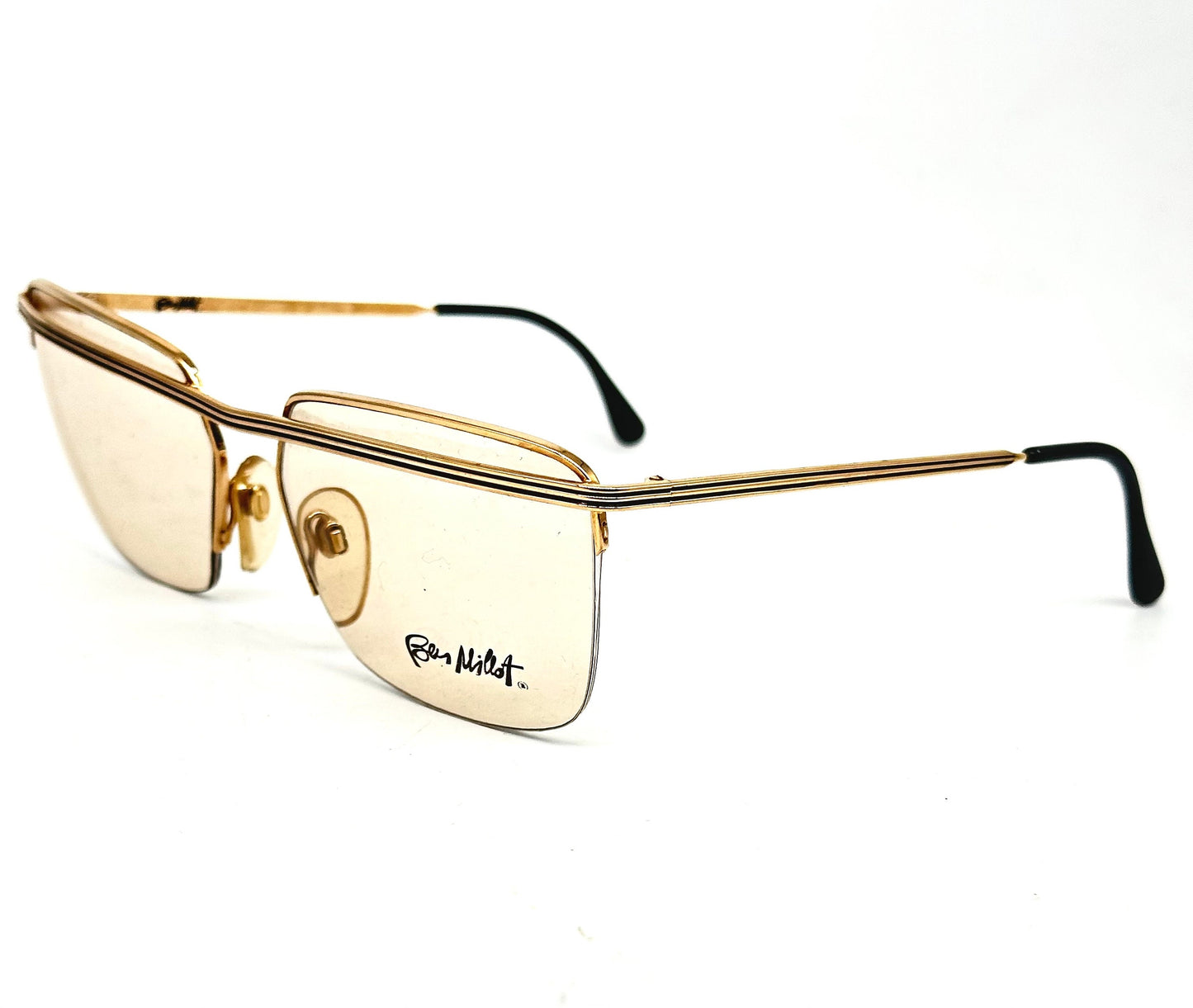 Ben Millot F400 square half rim golden metal eyeglasses frames Made in France in the 80s, 2 colors