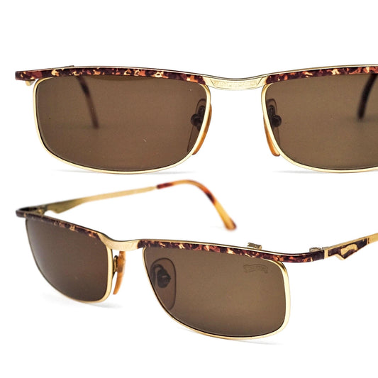 Winchester tortoise-gold square metal sunglasses, w carved-enameled details, NoS 80s.