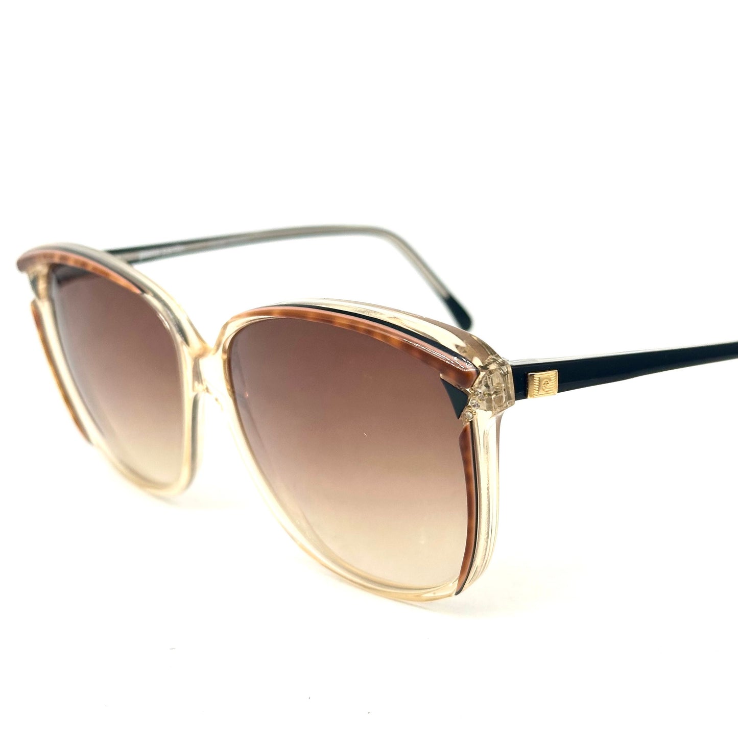 Pierre Cardin oversized square sunglasses in clear/tortoise acetate w rhinestone details, NOS 80s