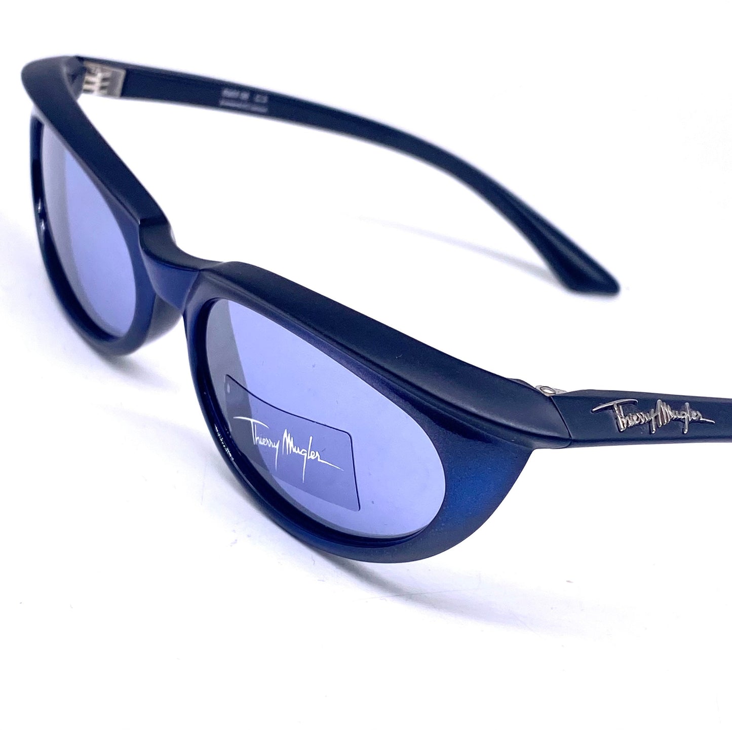Thierry Mügler dark blue/ black modernist cateye sunglasses, NOS 90s France