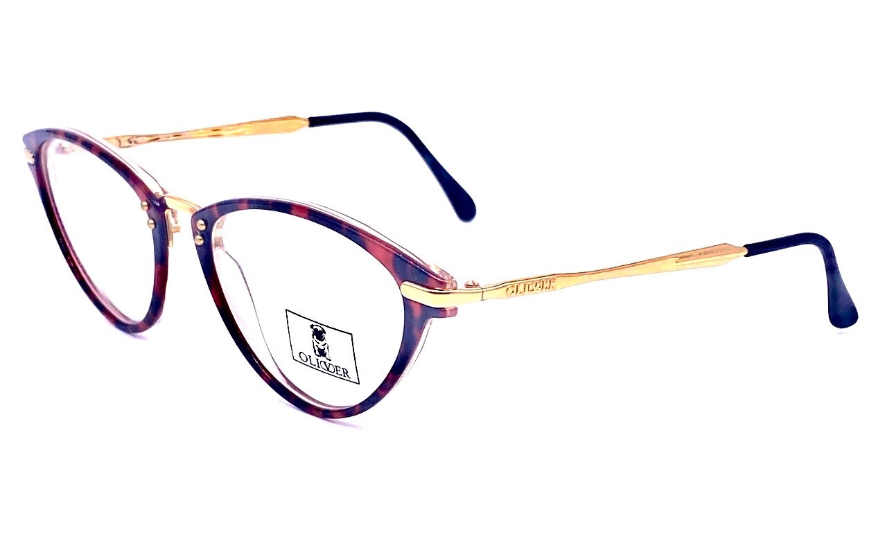 Oliver by Valentino red marbled cateye frames w golden metal temples - hinges, NoS '80 Italy