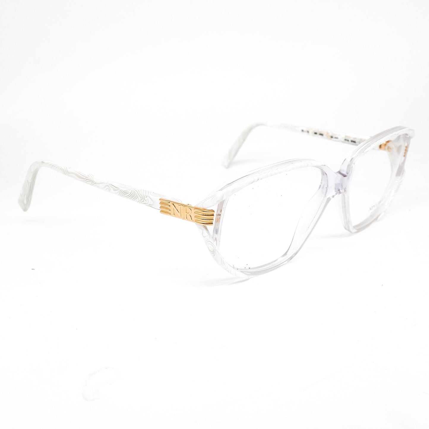 Nina Ricci 2402 vintage butterfly eyeglasses frames in clear acetate w/ gold details, NOS 80s Handmade in France