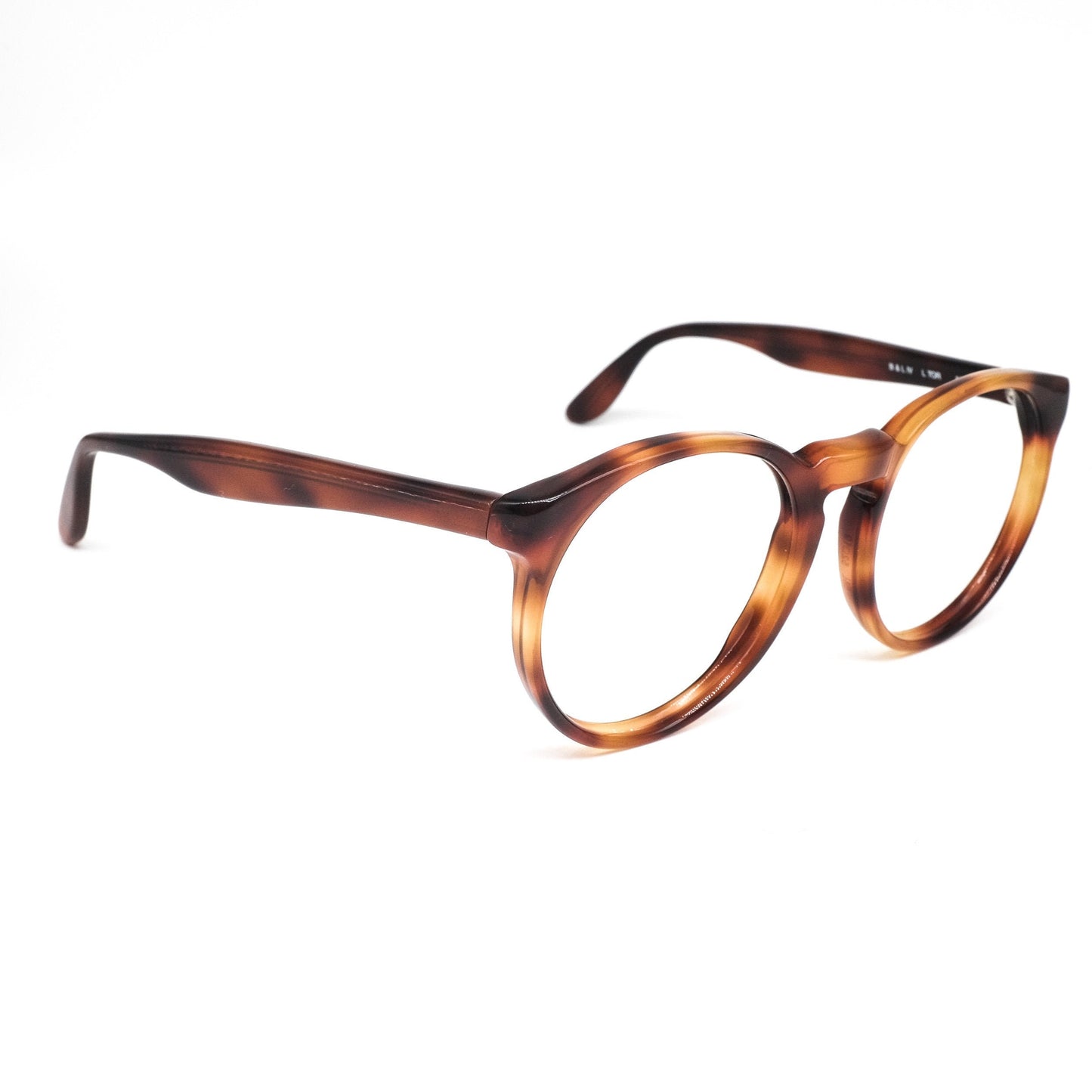 Bausch and Lomb B&L vintage brown tortoise acetate round pantos style eyeglasses frames with keyhole bridge, 1980s NOS USA