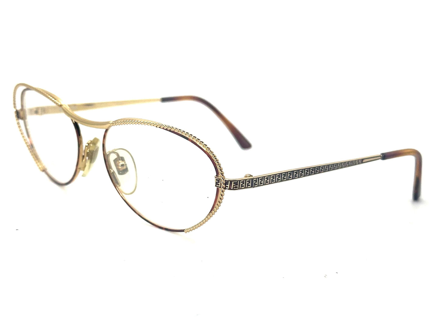 Fendi FV173 luxury oval cateye golden metal eyeglasses frames hand made in Italy, NOS 80s