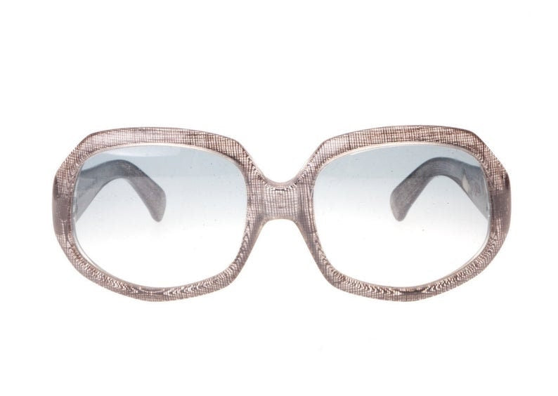 Jean Patou 60s oversized sunglasses with real fabric inlaid in the clear acetate, NOS mint