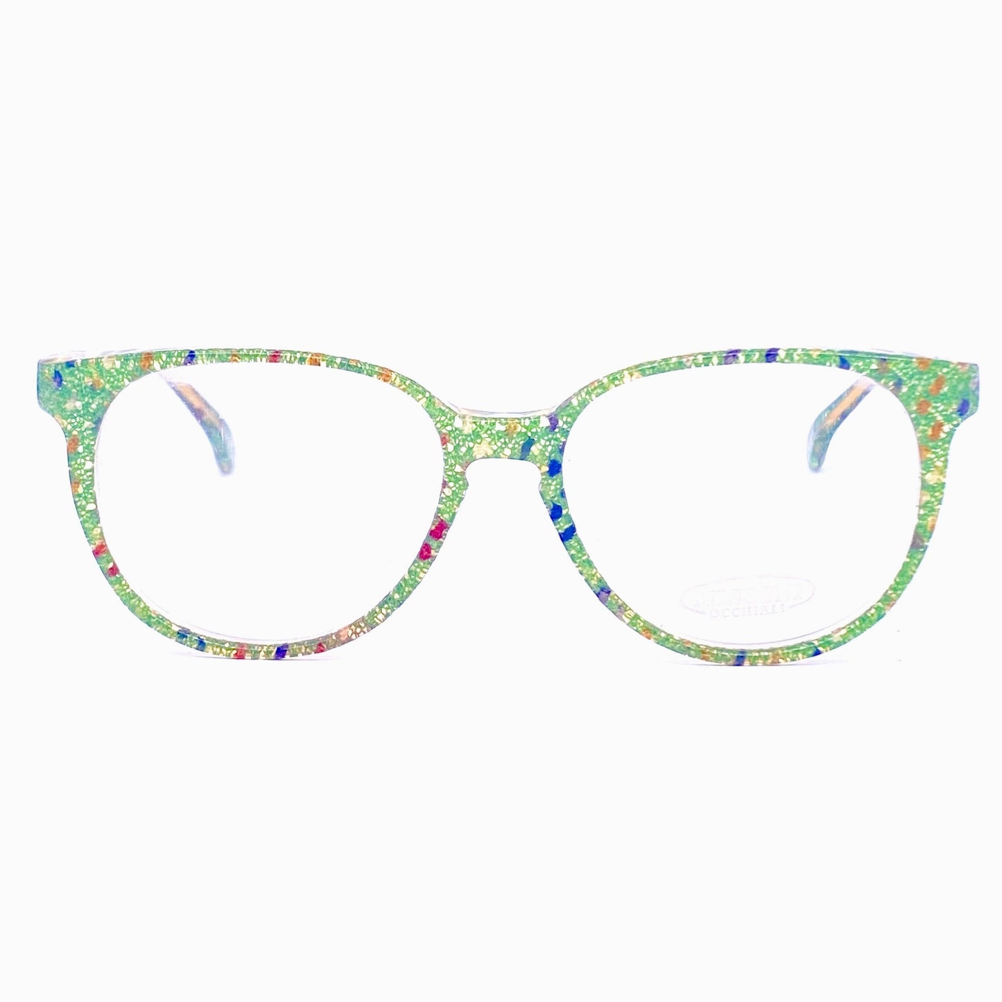 Missoni M507 iconic real fabric inlaid square unisex frames, green base with multicolor dots, NOS 80z