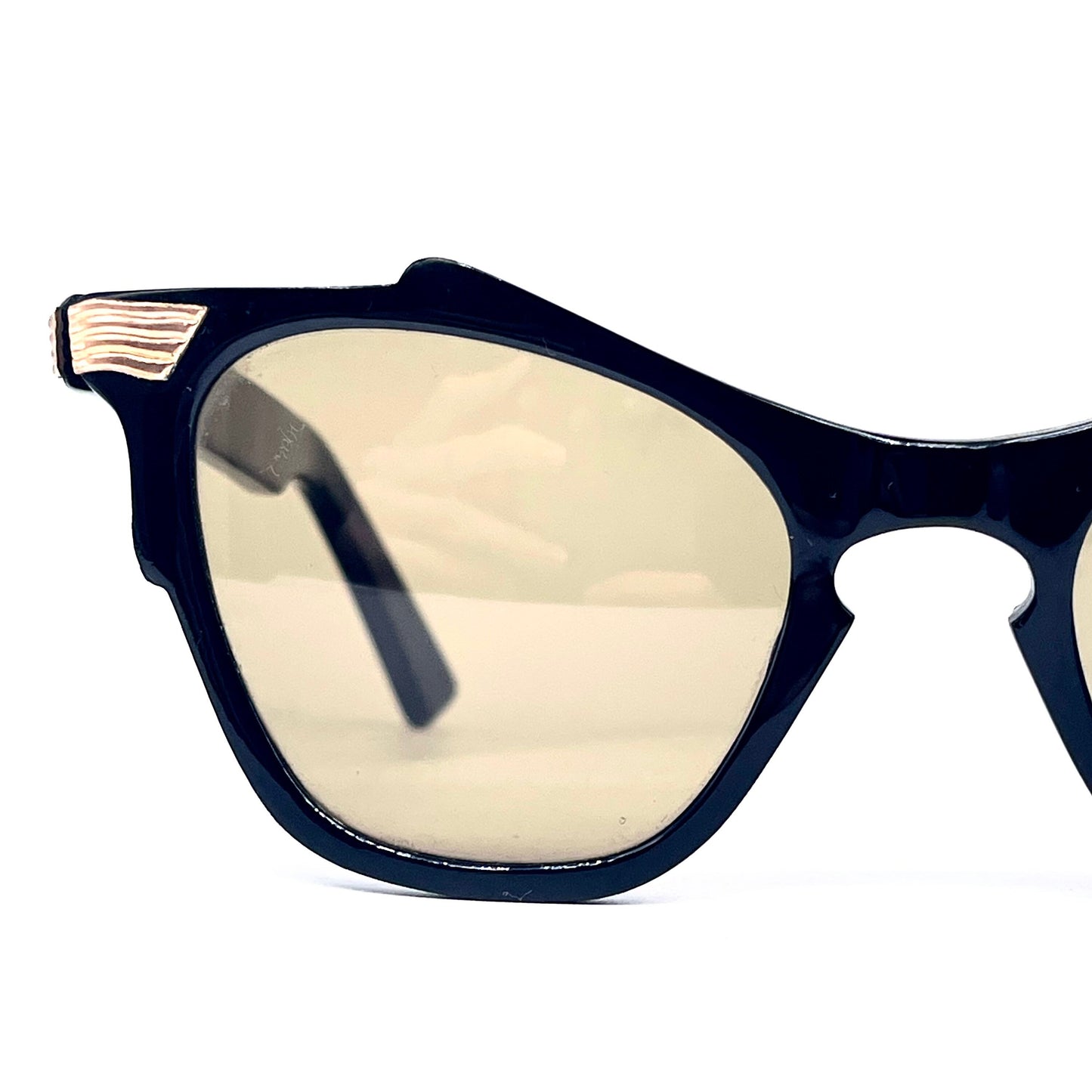 Errebi fancy vintage butterfly cateye sunglasses with carved golden metal hinges, NOS 50s Italy