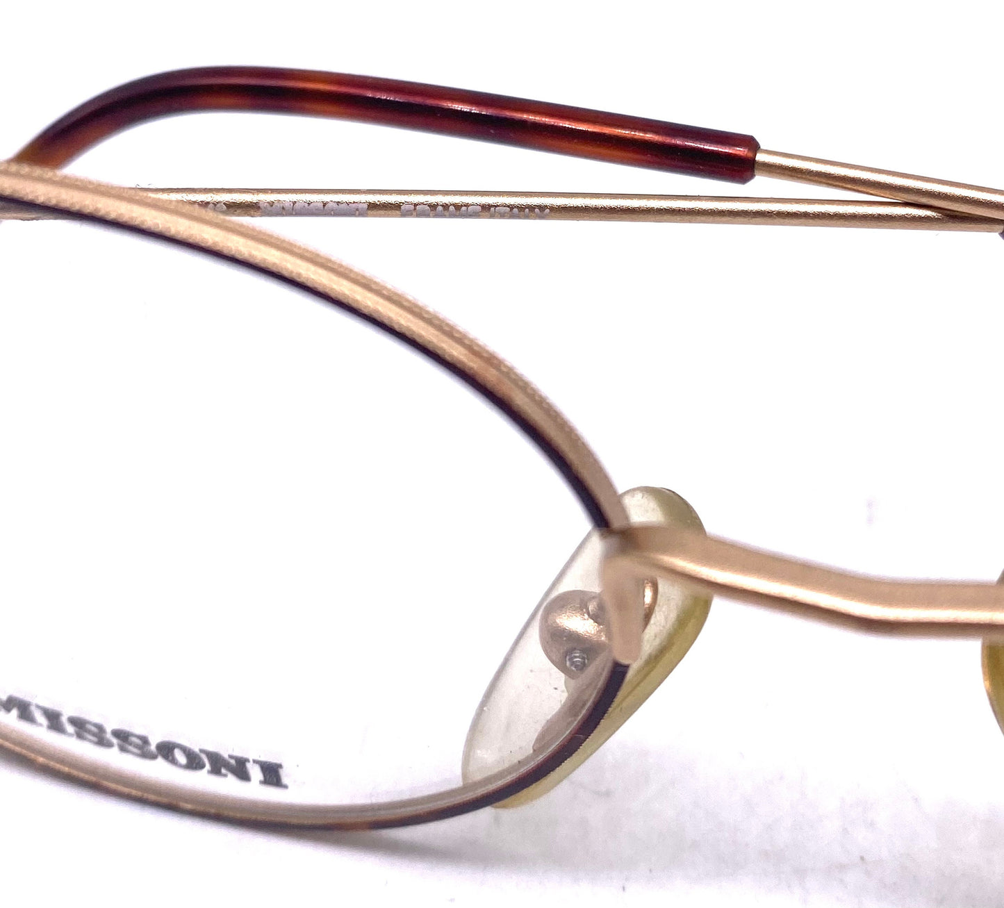 Missoni M370 minimal ultra light oval Matt gold eyeglasses w tortoise rims/temples, NOS 80s Italy