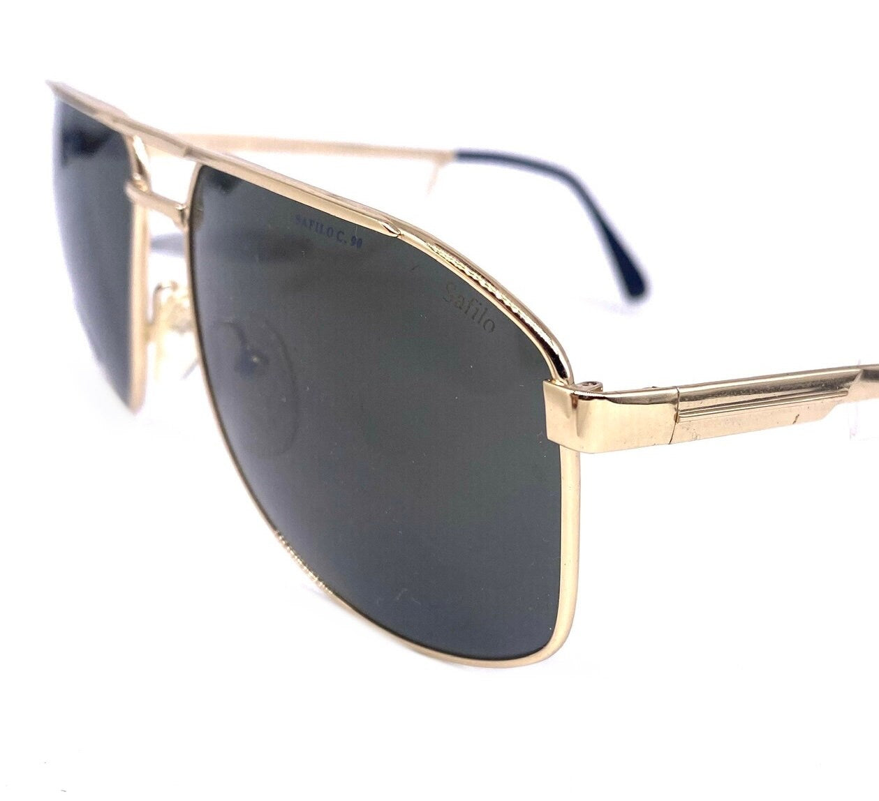Safilo 7526 Sporting dbl bridge golden metal aviator sunglasses made in Italy, 1980s NOS