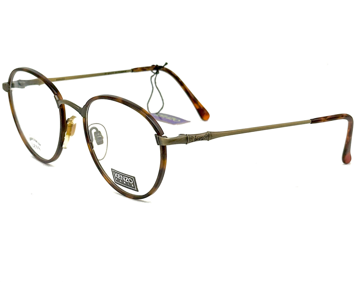 Kenzo Madake K172 elegant Panto antique brass / tortoise eyeglasses frames, windsor style hand made France, 80s NoS