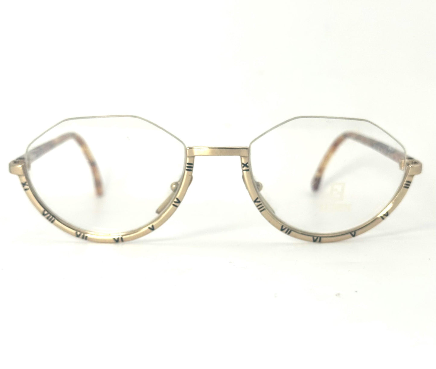 Fendi FV178 fancy golden eyeglasses frames w carved roman numerals , NOS 80s Italy