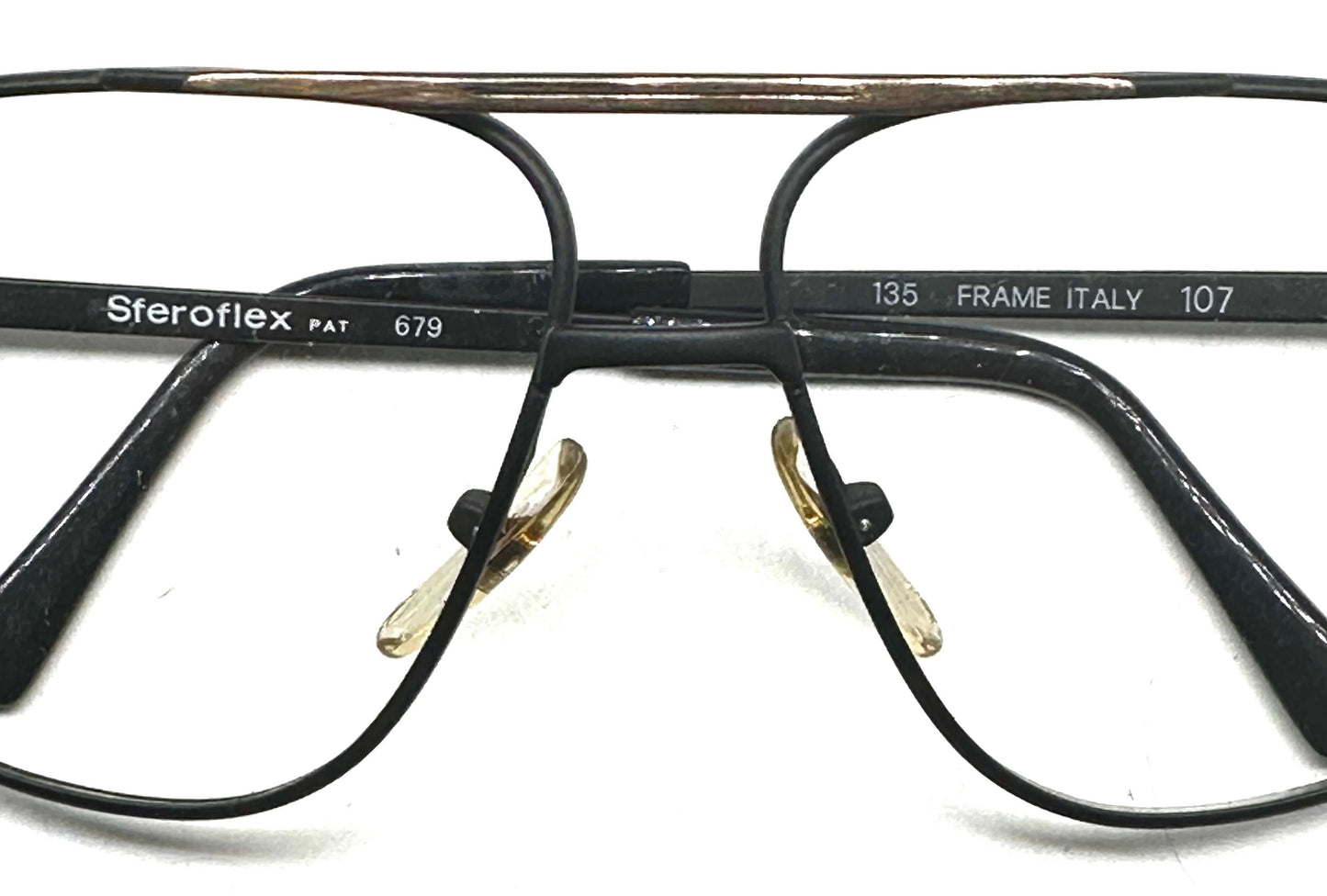 Sferoflex Turbo 679 matte black aviator eyeglasses frames with golden dbl bridge and embossed branding, NoS 80s