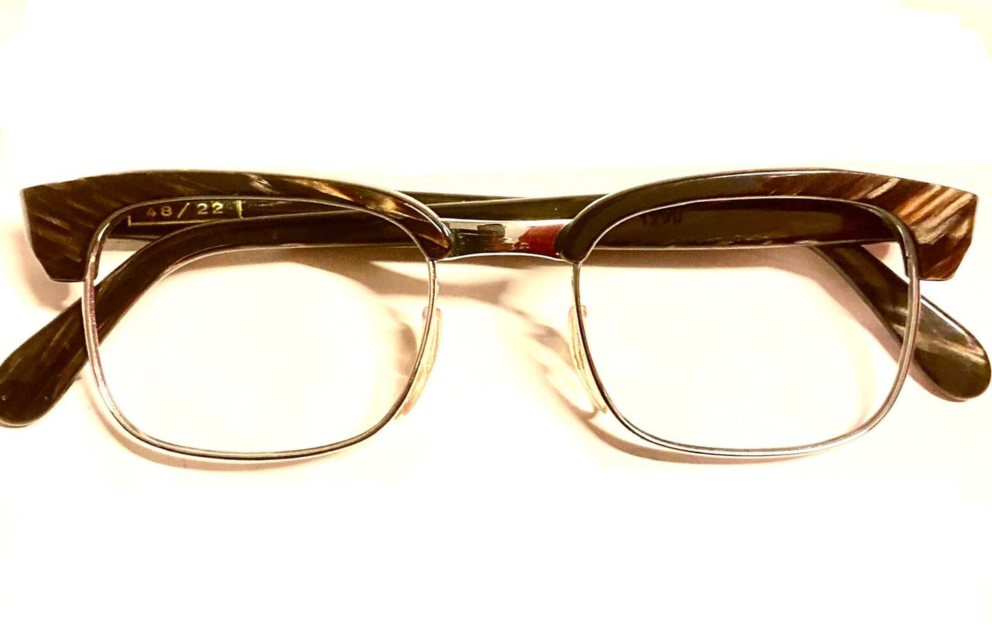 Montatura MetalVista stile clubmaster in celluloide marmorizzata e metallo argentato Malcom X, anni '50
