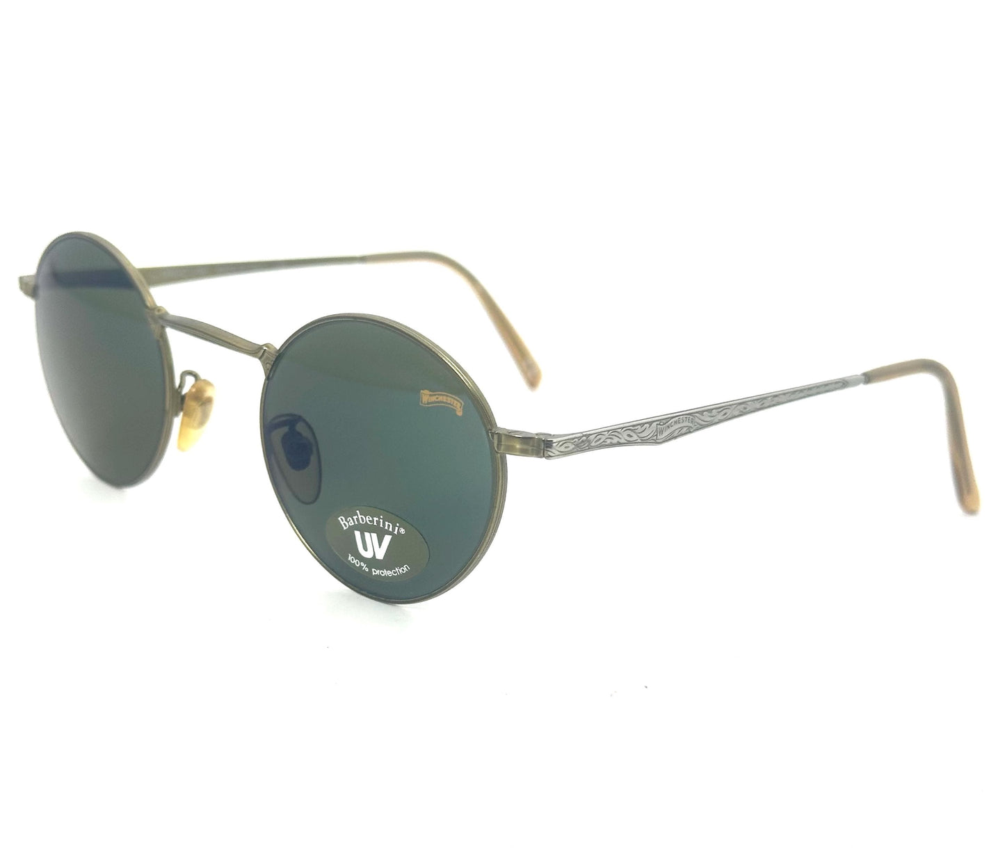 Winchester Award round deco style sunglasses w Barberini tempered Crystal lenses, NOS 90s Italy