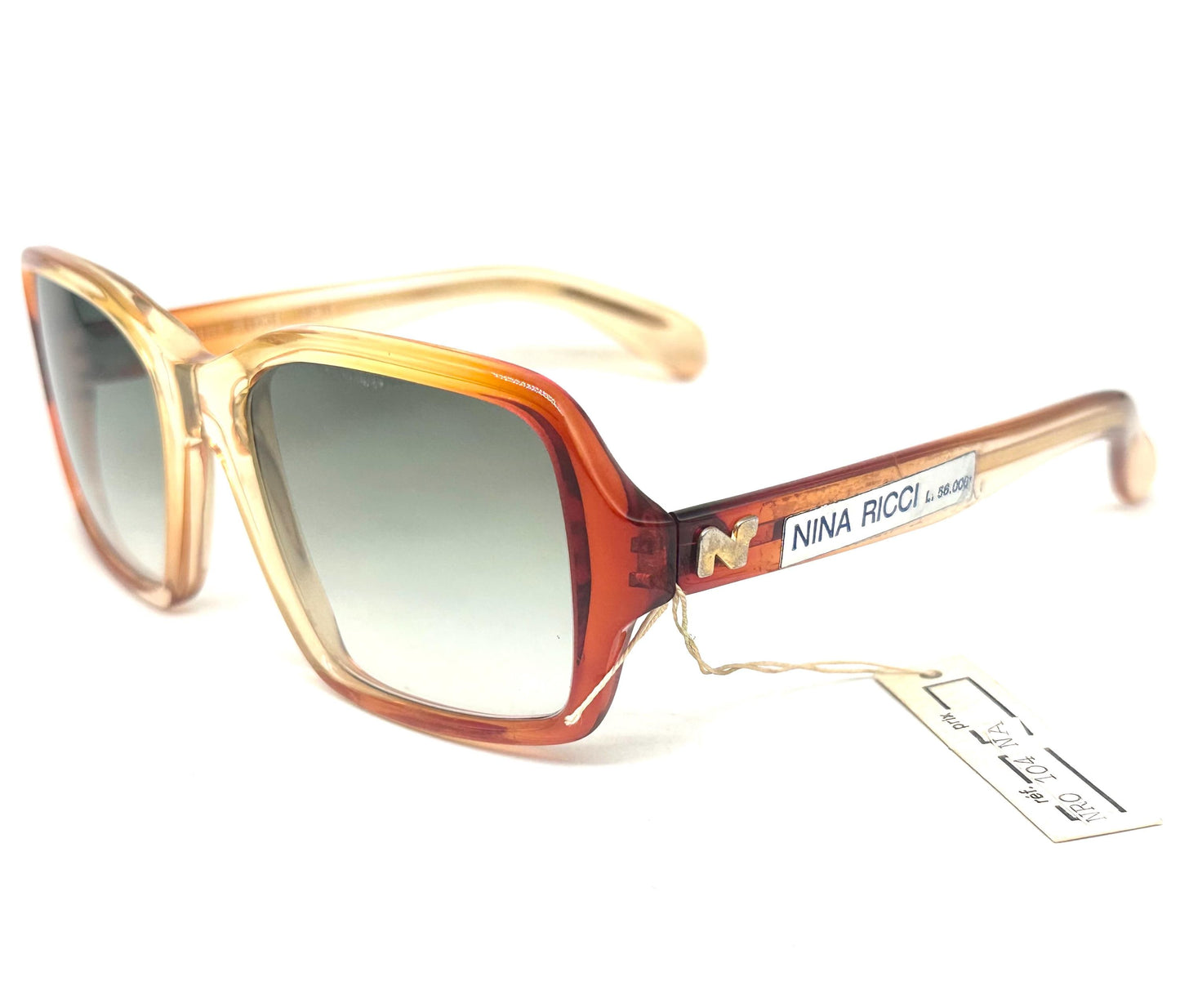 Nina Ricci Square oversized sunglasses orange translucent cello hand made in France  80s NOS