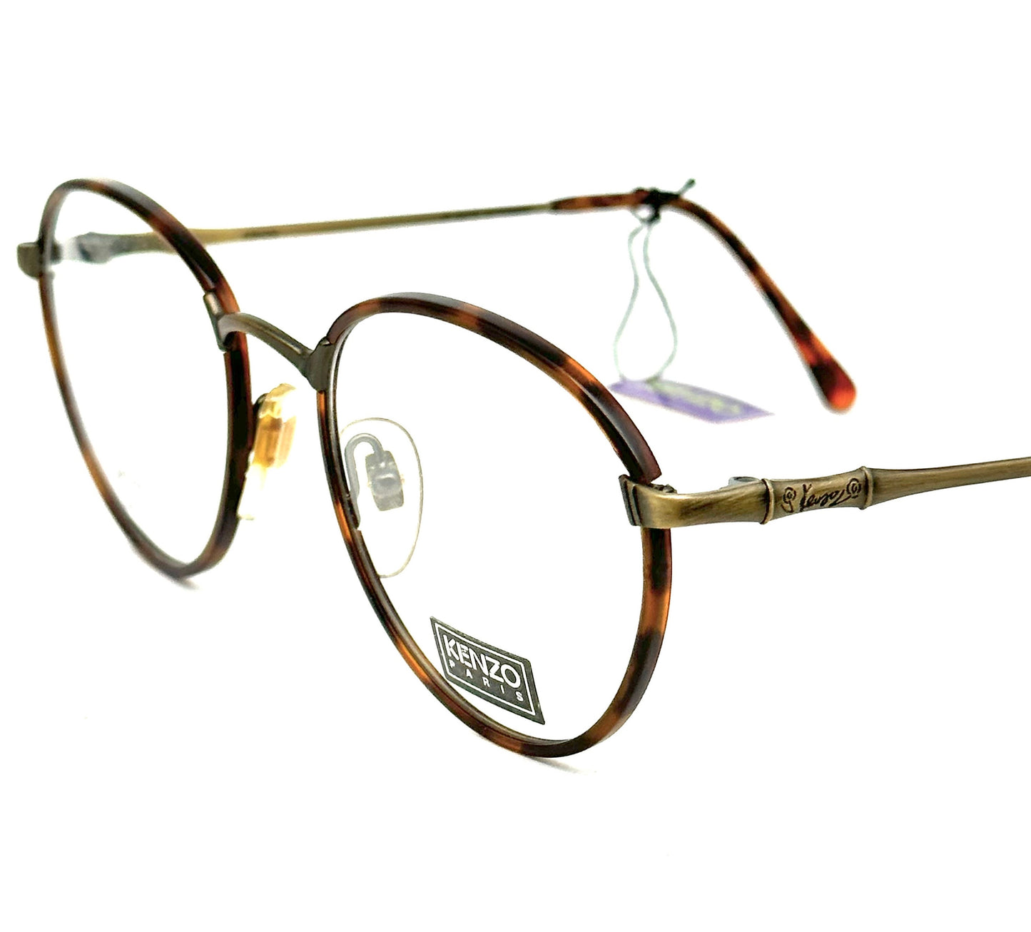 Kenzo Madake K172 elegant Panto antique brass / tortoise eyeglasses frames, windsor style hand made France, 80s NoS